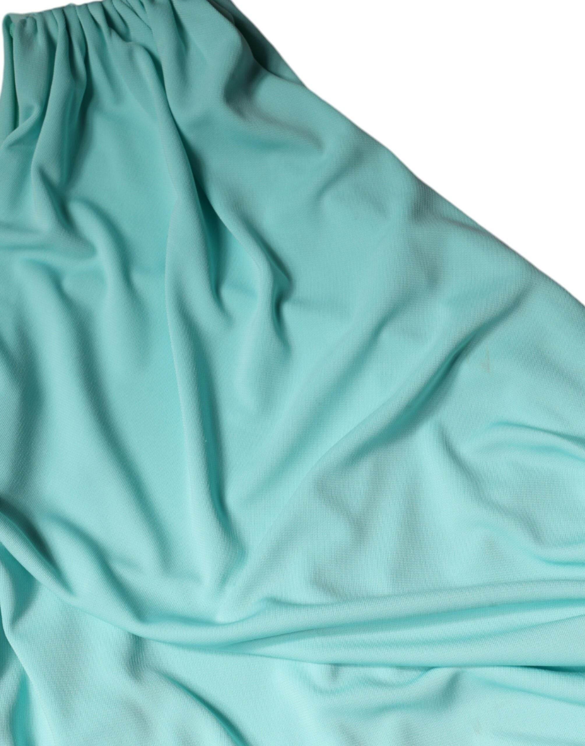 Christian Pellizzari Light Blue Jersey Long Drape One Shoulder Dress - Hilstor