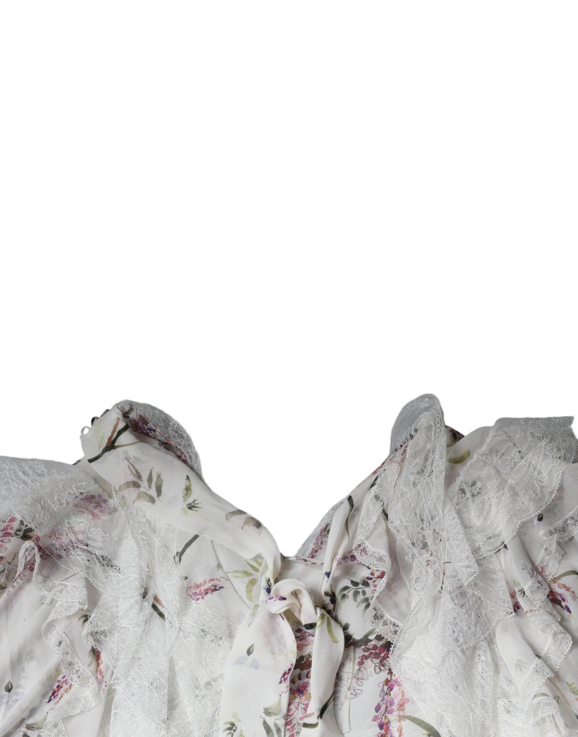 Ermanno Scervino White Floral Ruffles Lace Long Sleeves Maxi Dress - Hilstor