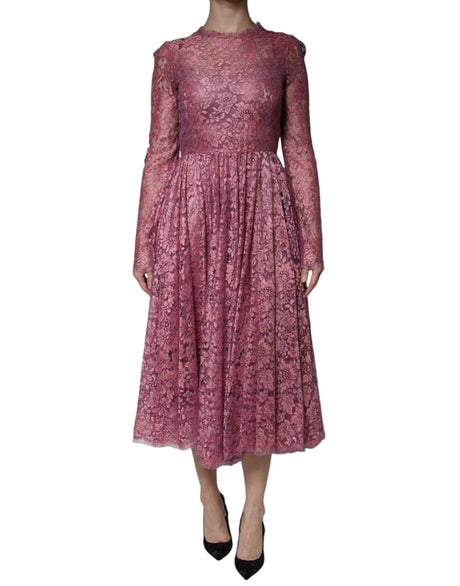 Dolce & Gabbana Fuchsia Floral Lace Long Sleeve Maxi Dress - Hilstor