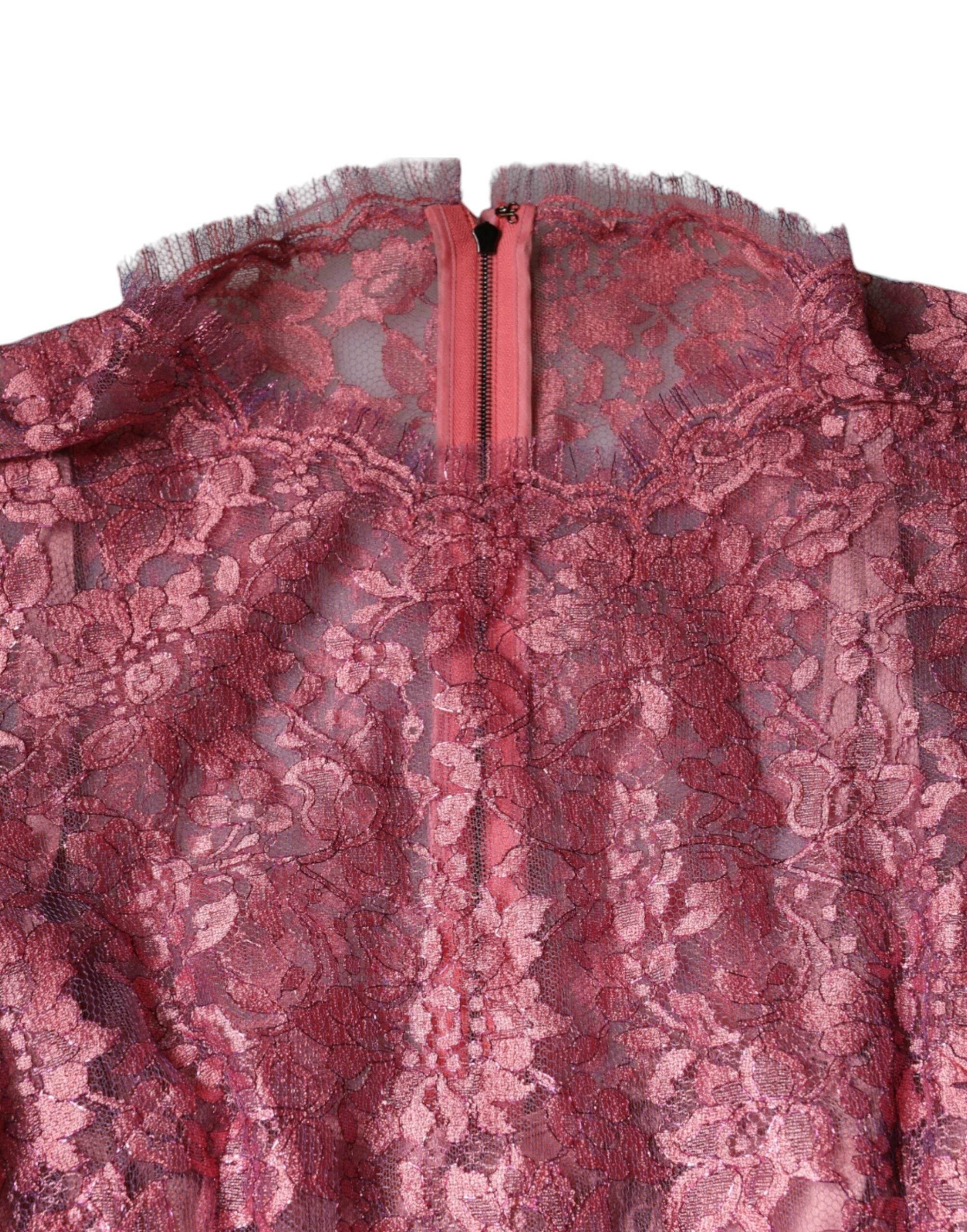 Dolce & Gabbana Fuchsia Floral Lace Long Sleeve Maxi Dress - Hilstor