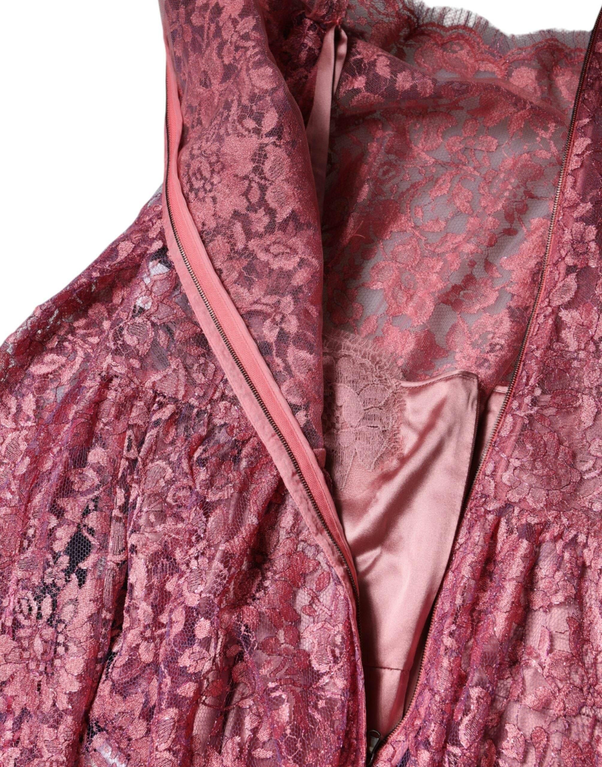 Dolce & Gabbana Fuchsia Floral Lace Long Sleeve Maxi Dress - Hilstor