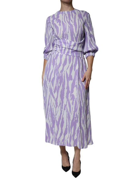 MSGM White Purple Patterned Viscose Short Sleeves Maxi Dress - Hilstor