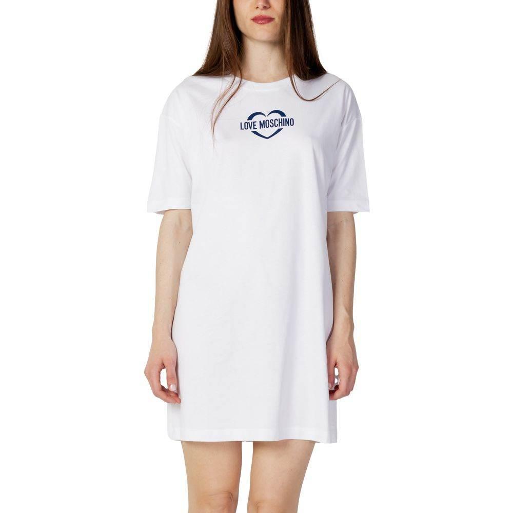 Love Moschino White Cotton Dress - Hilstor