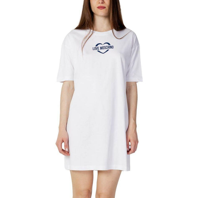 Love Moschino White Cotton Dress - Hilstor