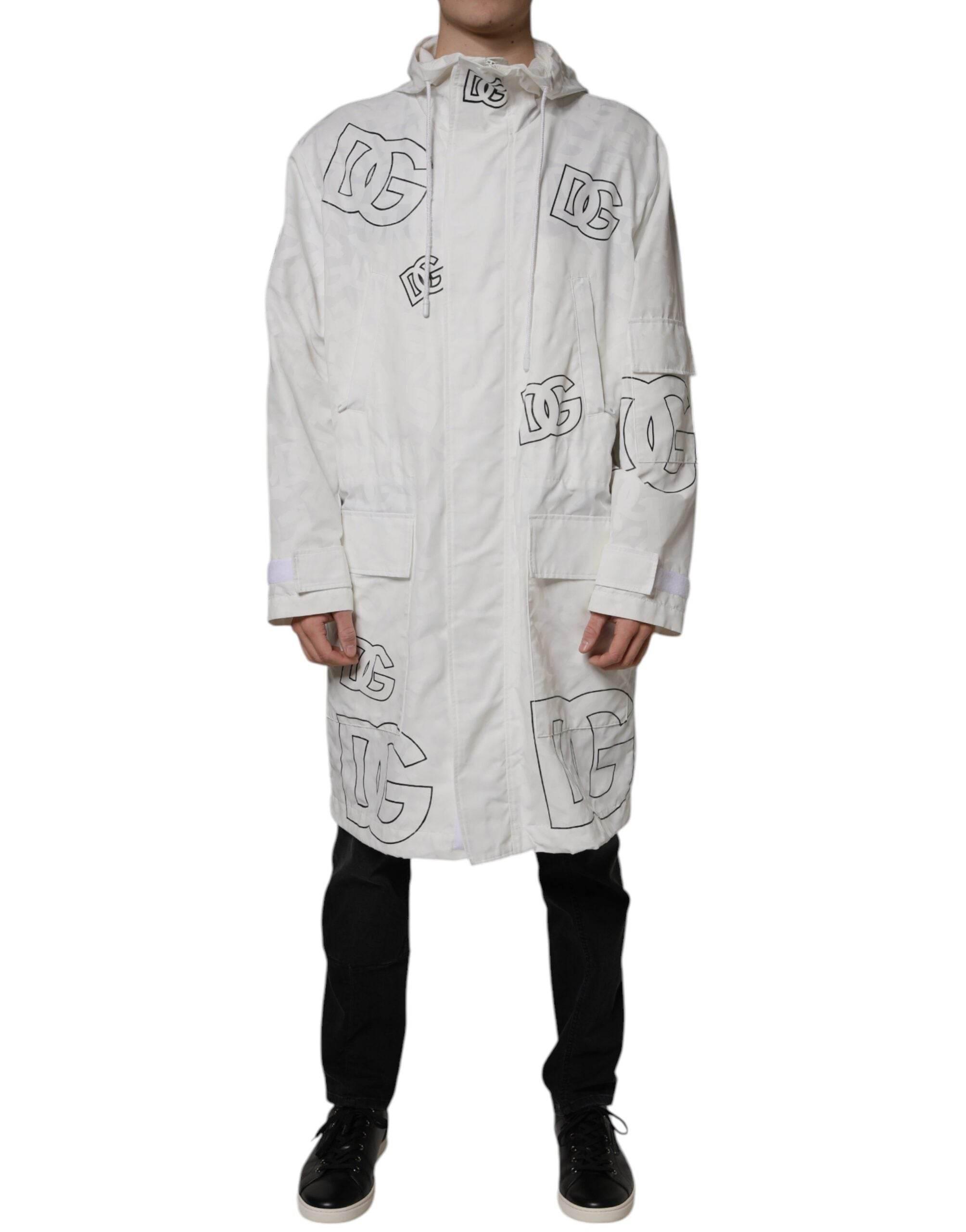 Dolce & Gabbana White Hooded Parka Polyester Trench Coat Jacket - Hilstor