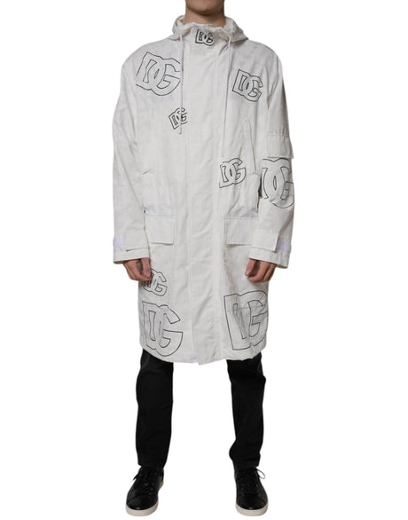 Dolce & Gabbana White Hooded Parka Polyester Trench Coat Jacket - Hilstor
