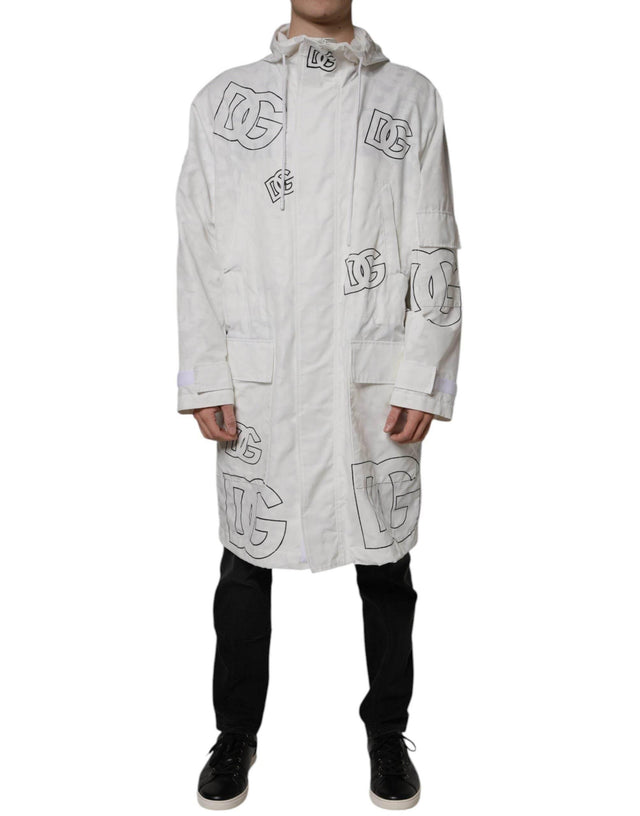 Dolce & Gabbana White Hooded Parka Polyester Trench Coat Jacket - Hilstor