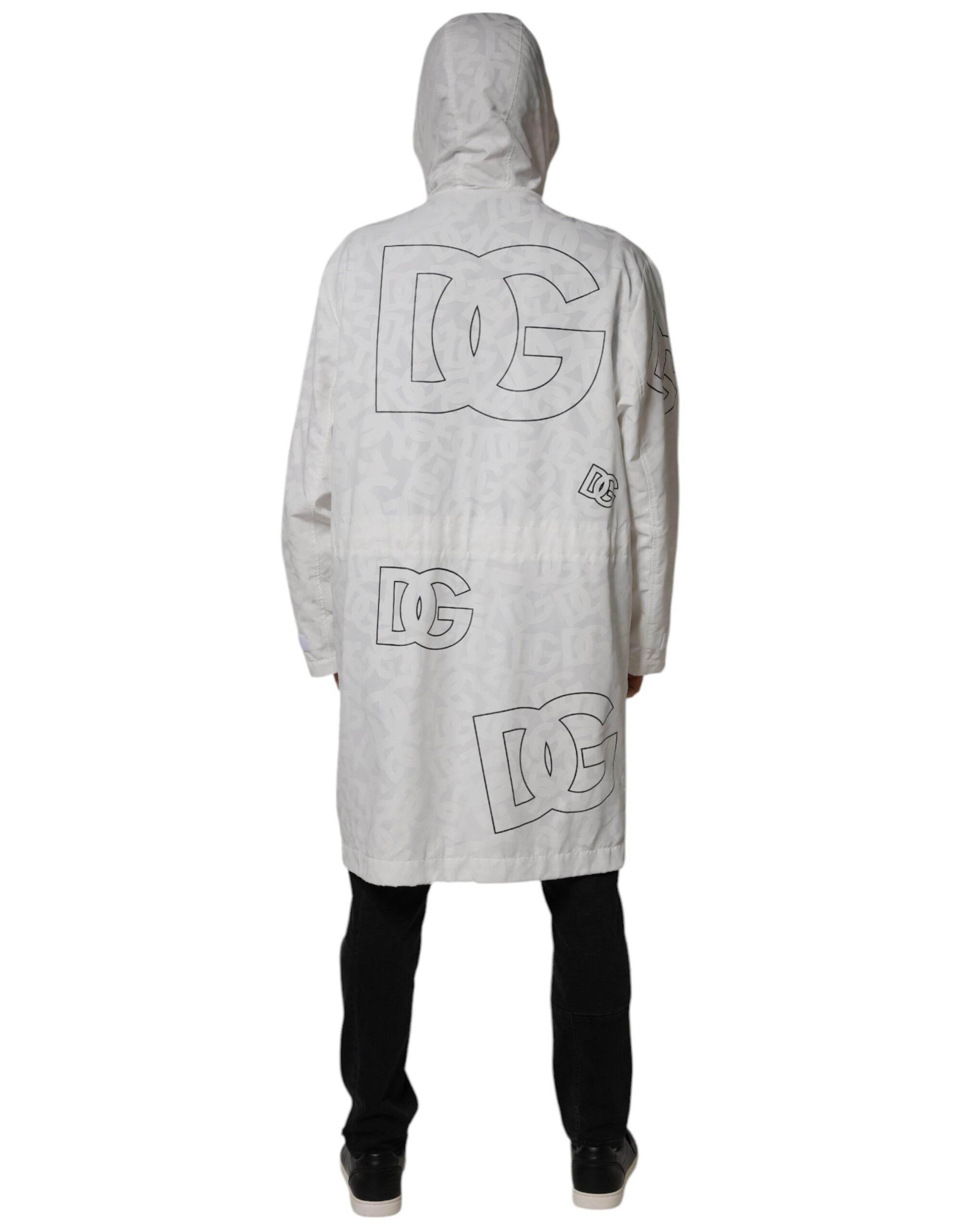 Dolce & Gabbana White Hooded Parka Polyester Trench Coat Jacket - Hilstor