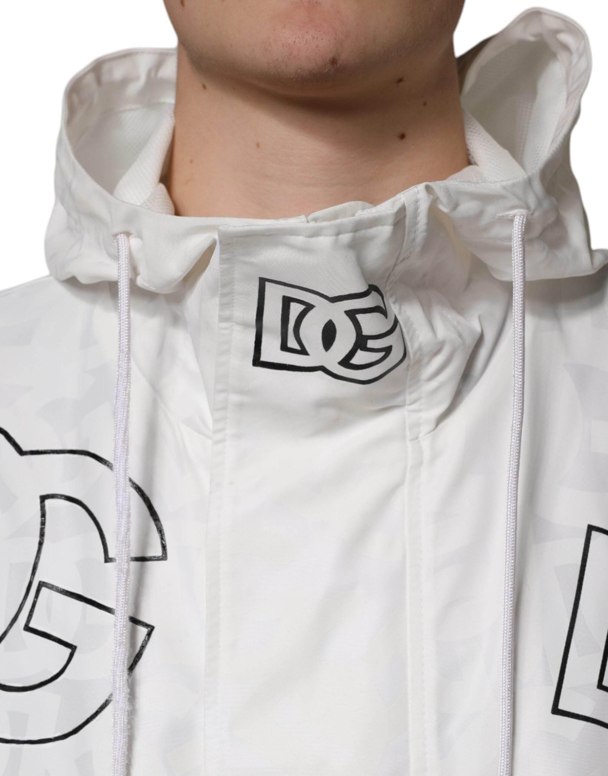 Dolce & Gabbana White Hooded Parka Polyester Trench Coat Jacket - Hilstor