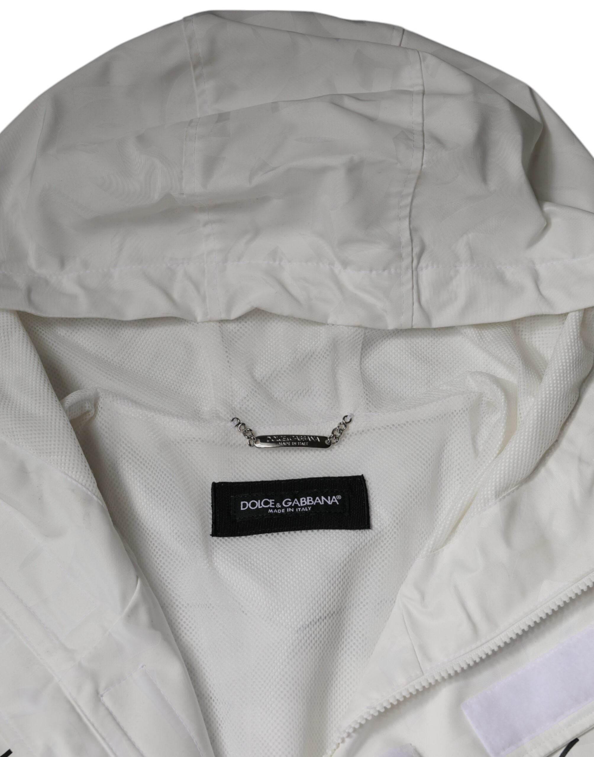 Dolce & Gabbana White Hooded Parka Polyester Trench Coat Jacket - Hilstor