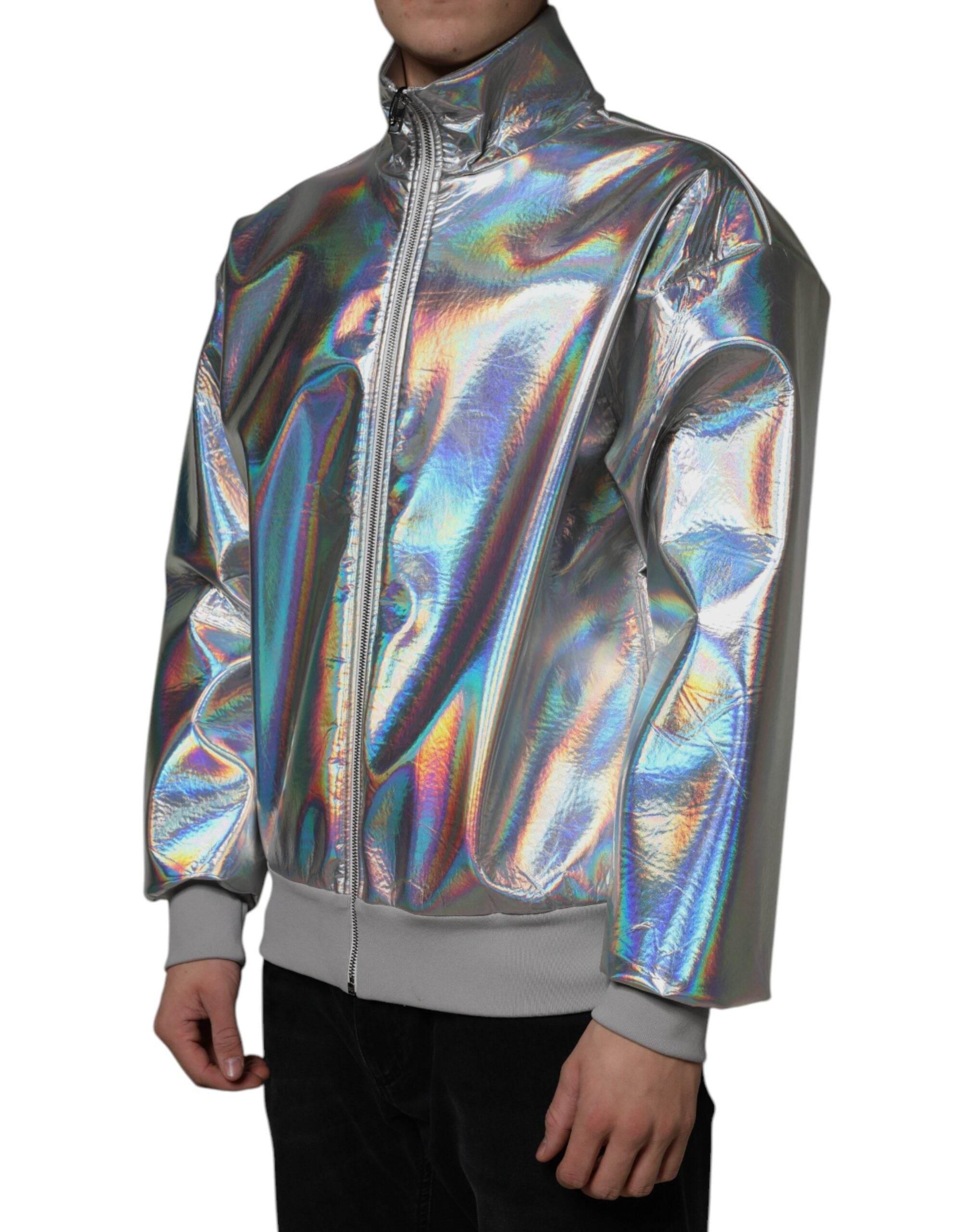Dolce & Gabbana Silver Iridescent Full Zip Men Bomber Jacket - Hilstor
