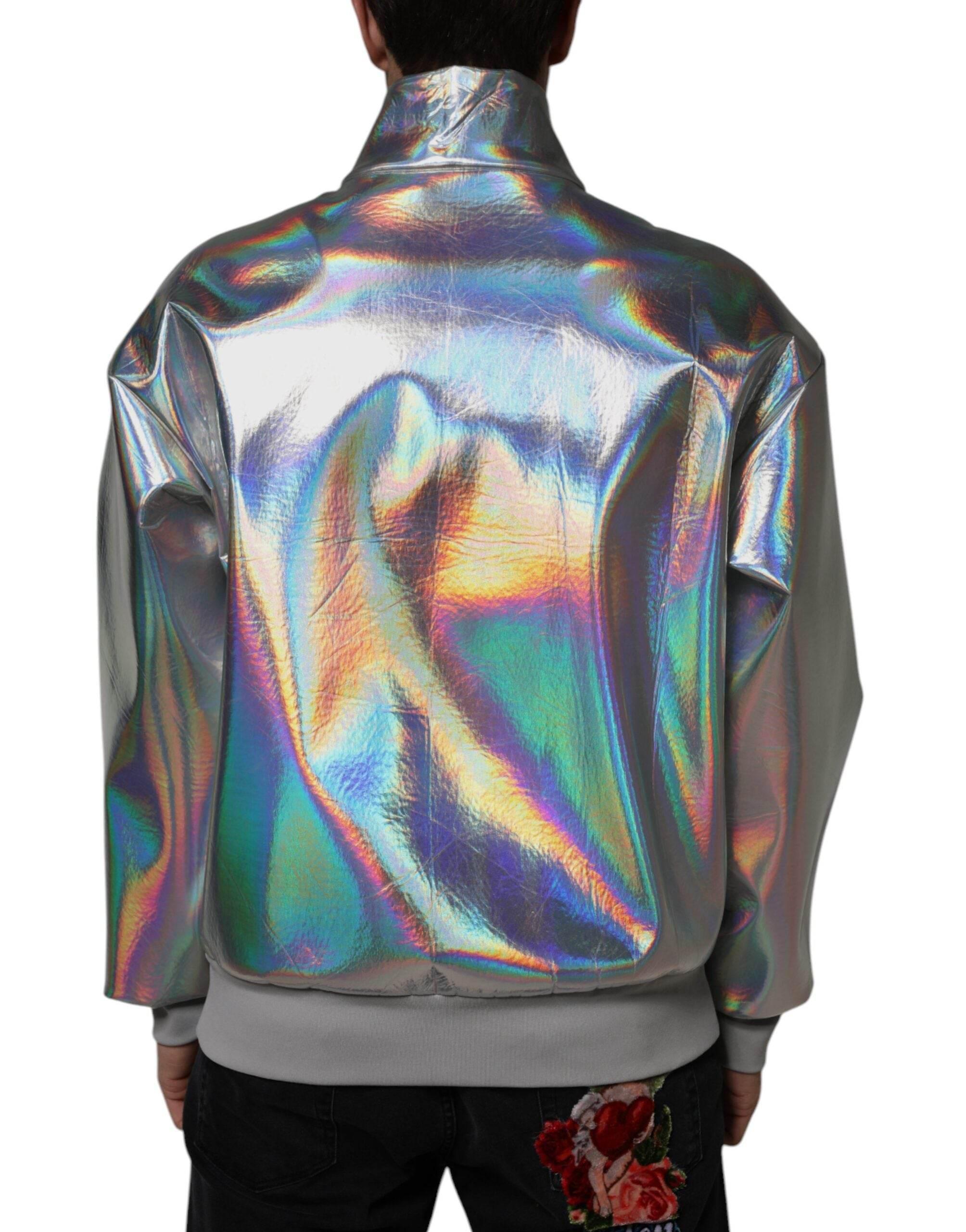 Dolce & Gabbana Silver Iridescent Full Zip Men Bomber Jacket - Hilstor