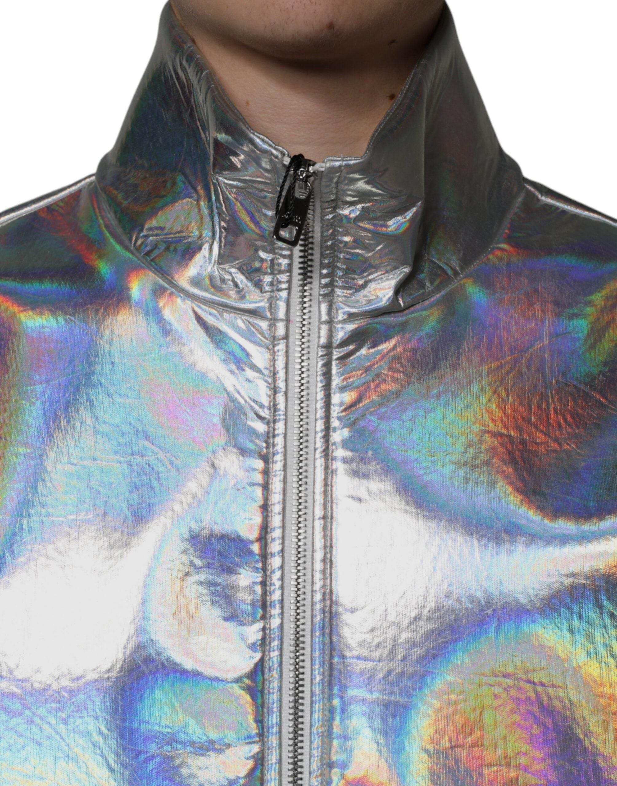 Dolce & Gabbana Silver Iridescent Full Zip Men Bomber Jacket - Hilstor