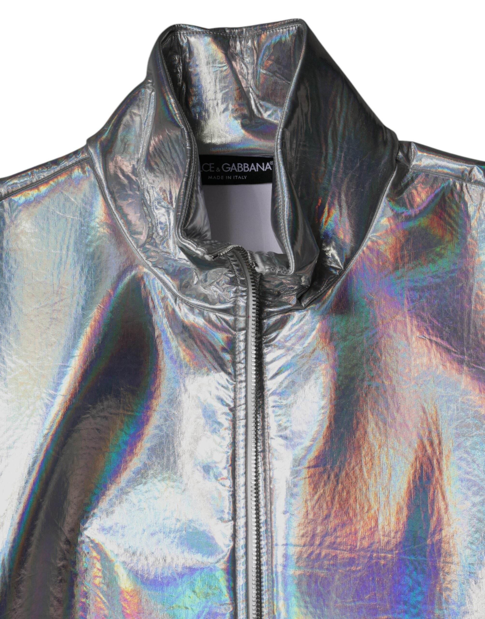 Dolce & Gabbana Silver Iridescent Full Zip Men Bomber Jacket - Hilstor