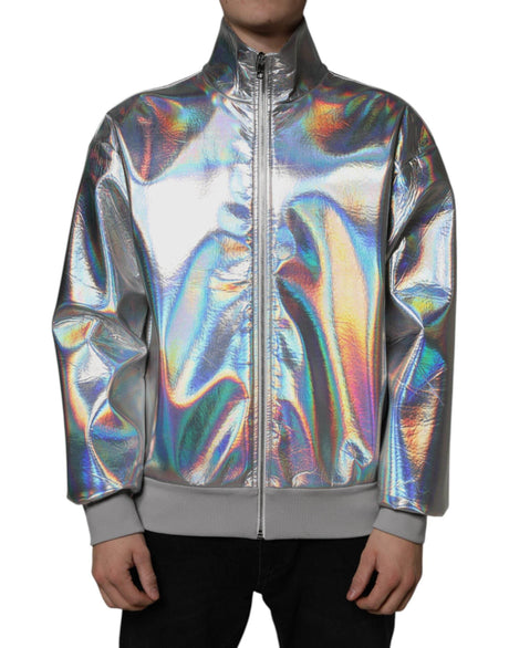 Dolce & Gabbana Silver Iridescent Full Zip Men Bomber Jacket - Hilstor