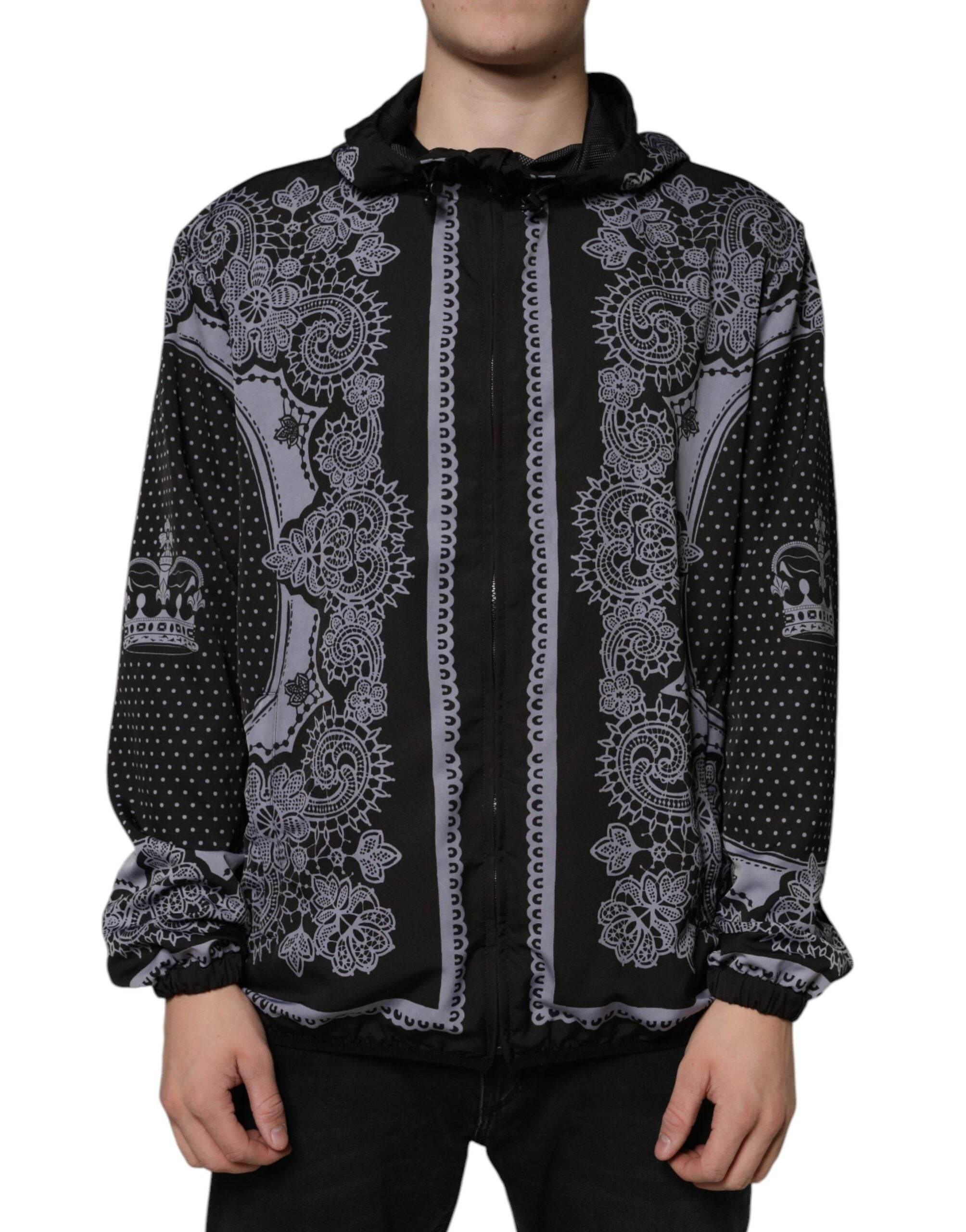 Dolce & Gabbana Black Bandana Hooded Full Zip Bomber Jacket - Hilstor