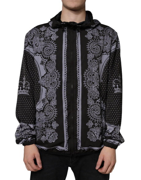 Dolce & Gabbana Black Bandana Hooded Full Zip Bomber Jacket - Hilstor