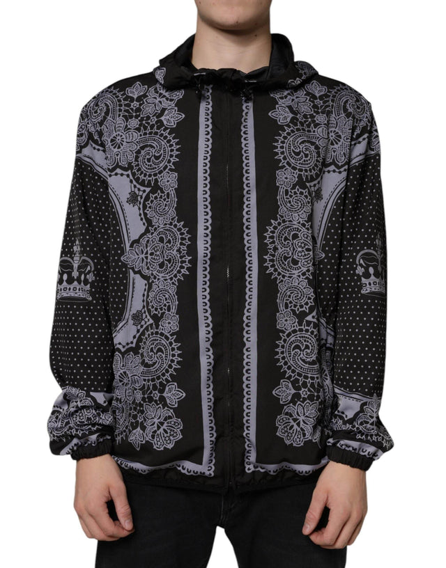 Dolce & Gabbana Black Bandana Hooded Full Zip Bomber Jacket - Hilstor