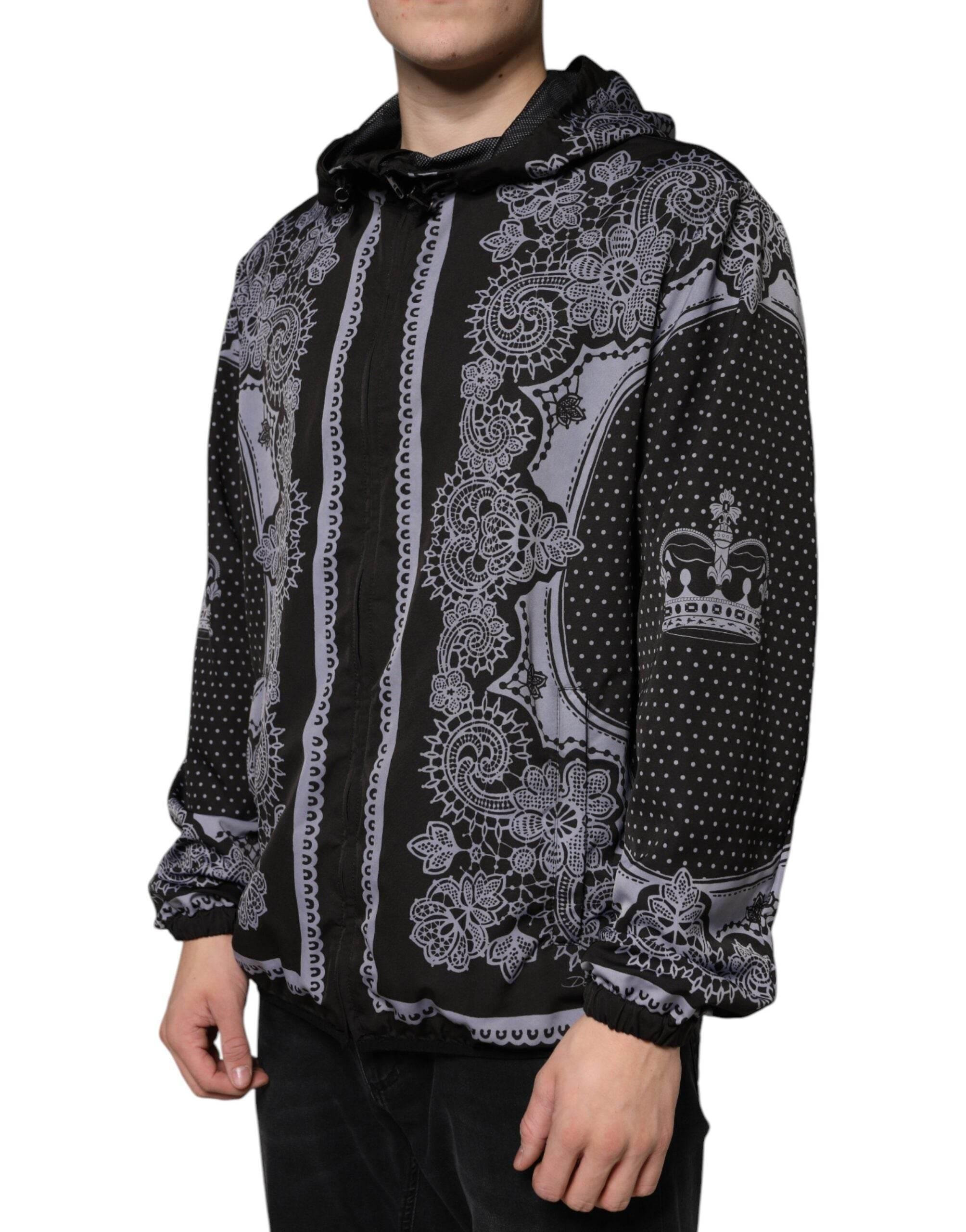 Dolce & Gabbana Black Bandana Hooded Full Zip Bomber Jacket - Hilstor
