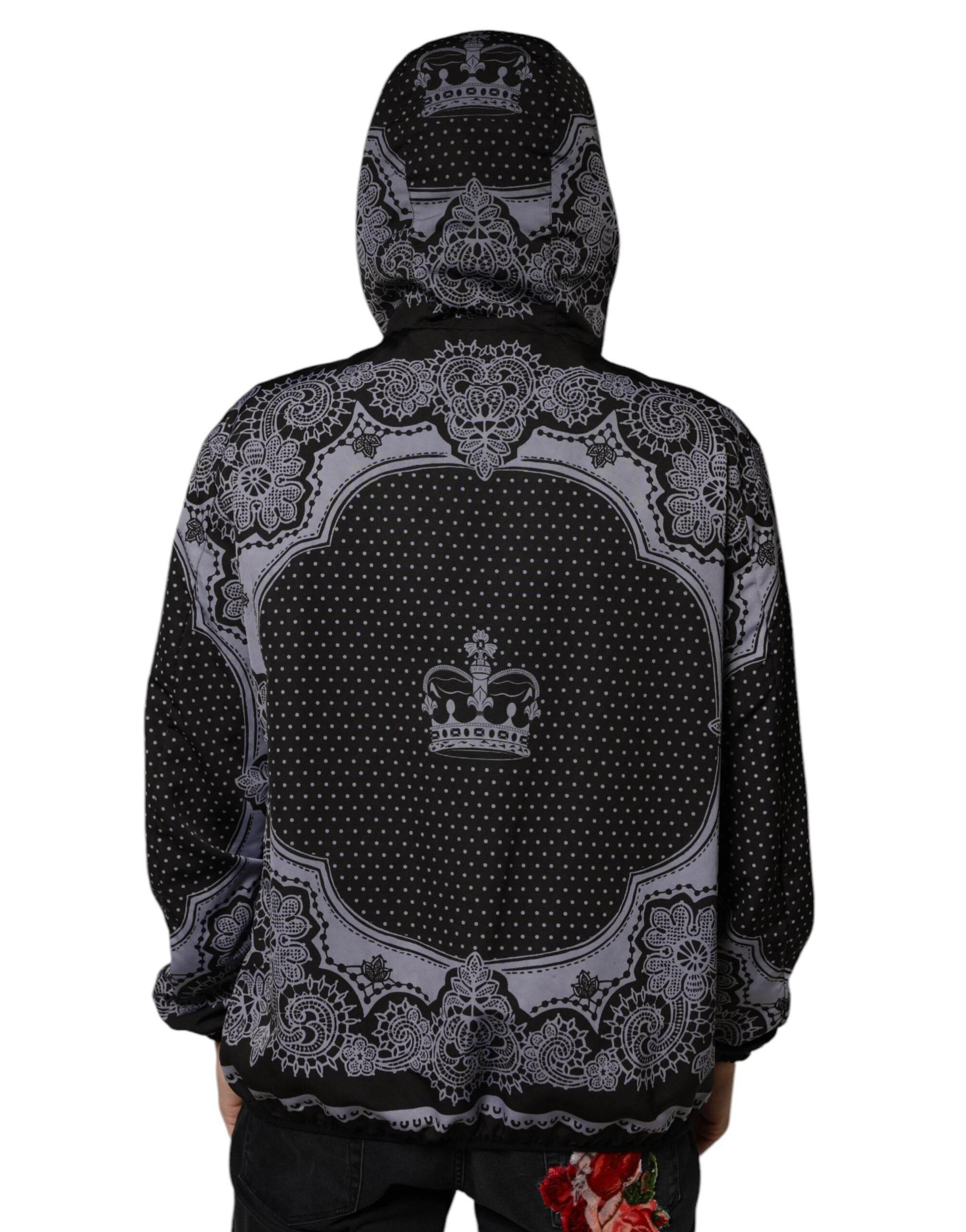 Dolce & Gabbana Black Bandana Hooded Full Zip Bomber Jacket - Hilstor