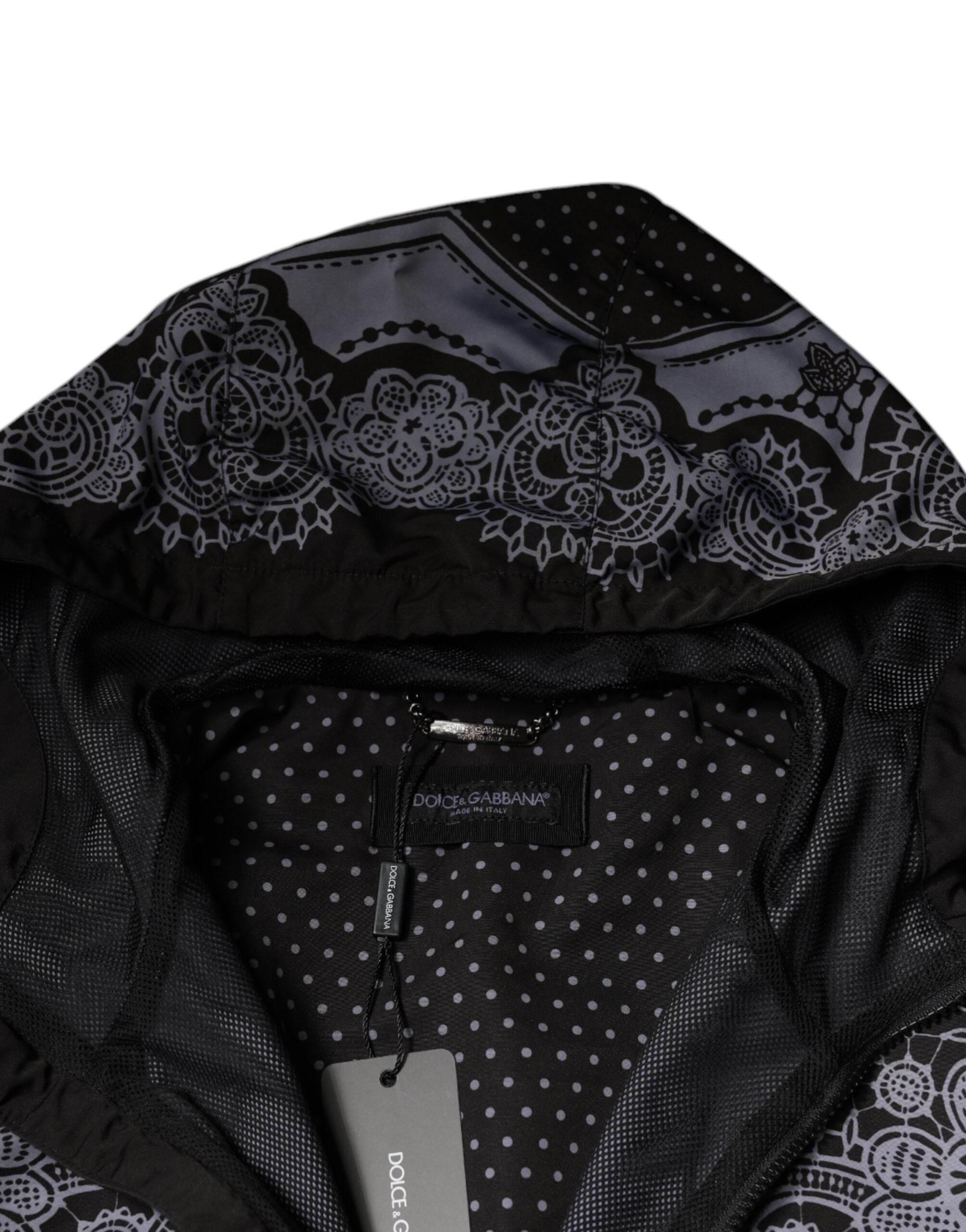 Dolce & Gabbana Black Bandana Hooded Full Zip Bomber Jacket - Hilstor