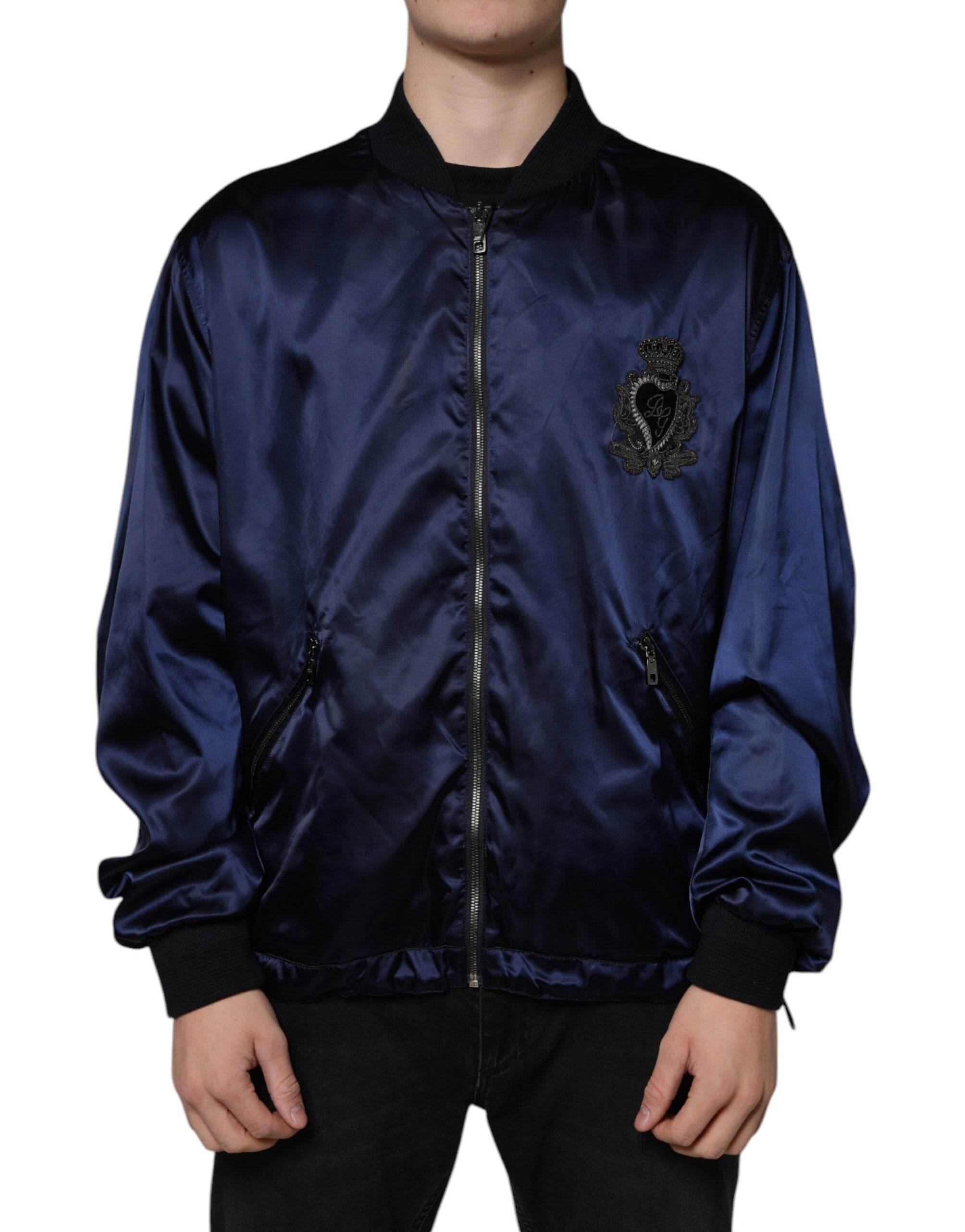 Dolce & Gabbana Blue Crown Heart Full Zip Men Bomber Jacket - Hilstor
