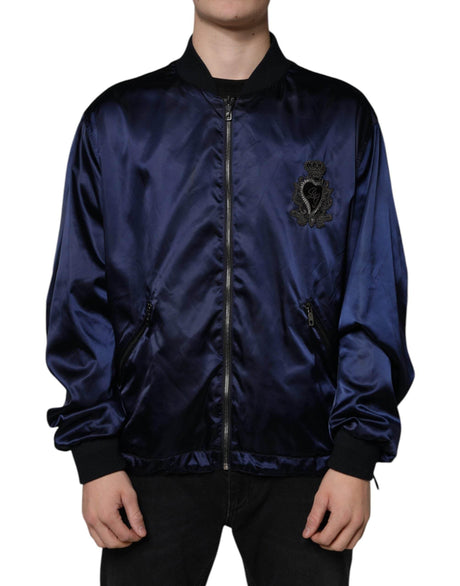 Dolce & Gabbana Blue Crown Heart Full Zip Men Bomber Jacket - Hilstor