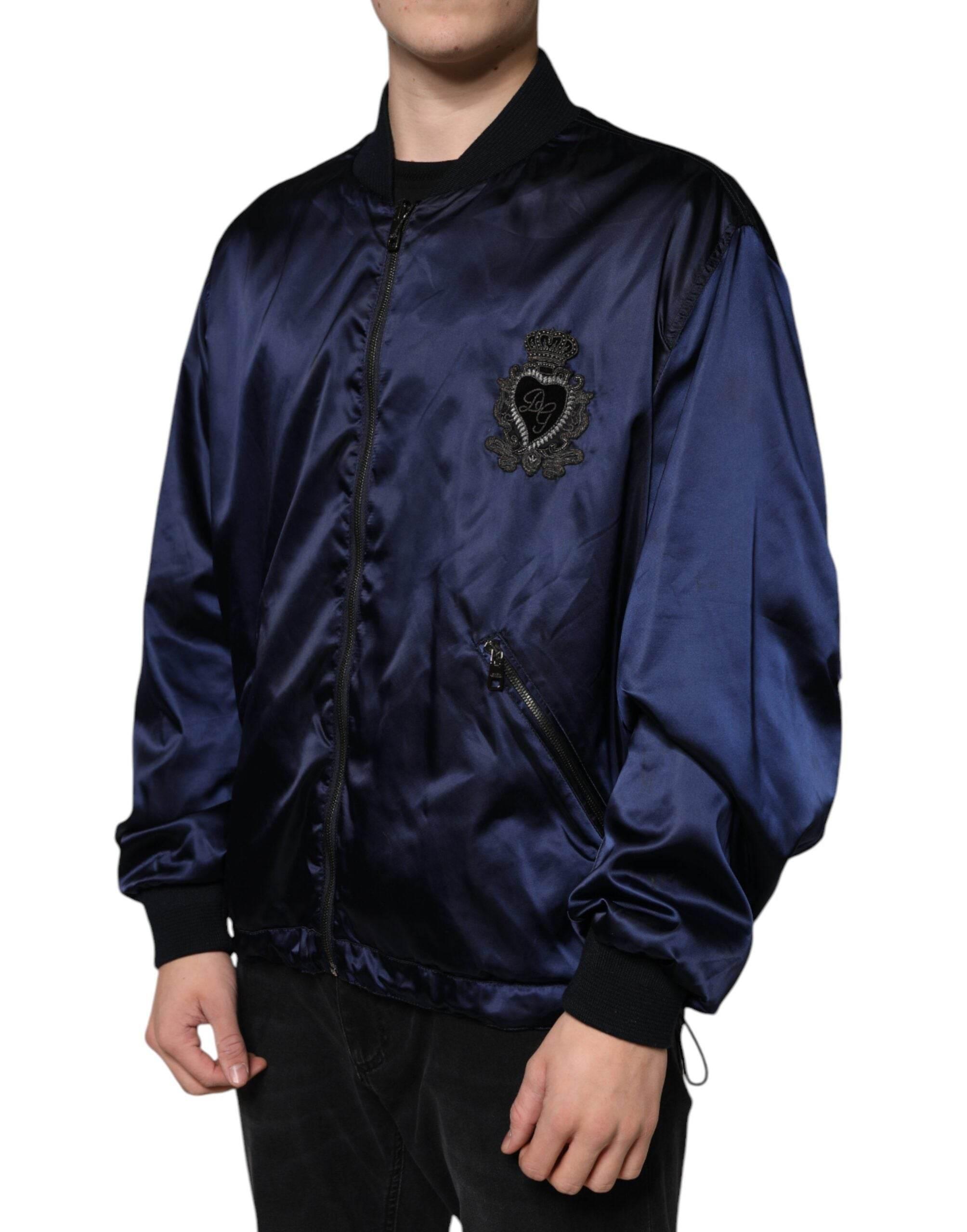 Dolce & Gabbana Blue Crown Heart Full Zip Men Bomber Jacket - Hilstor