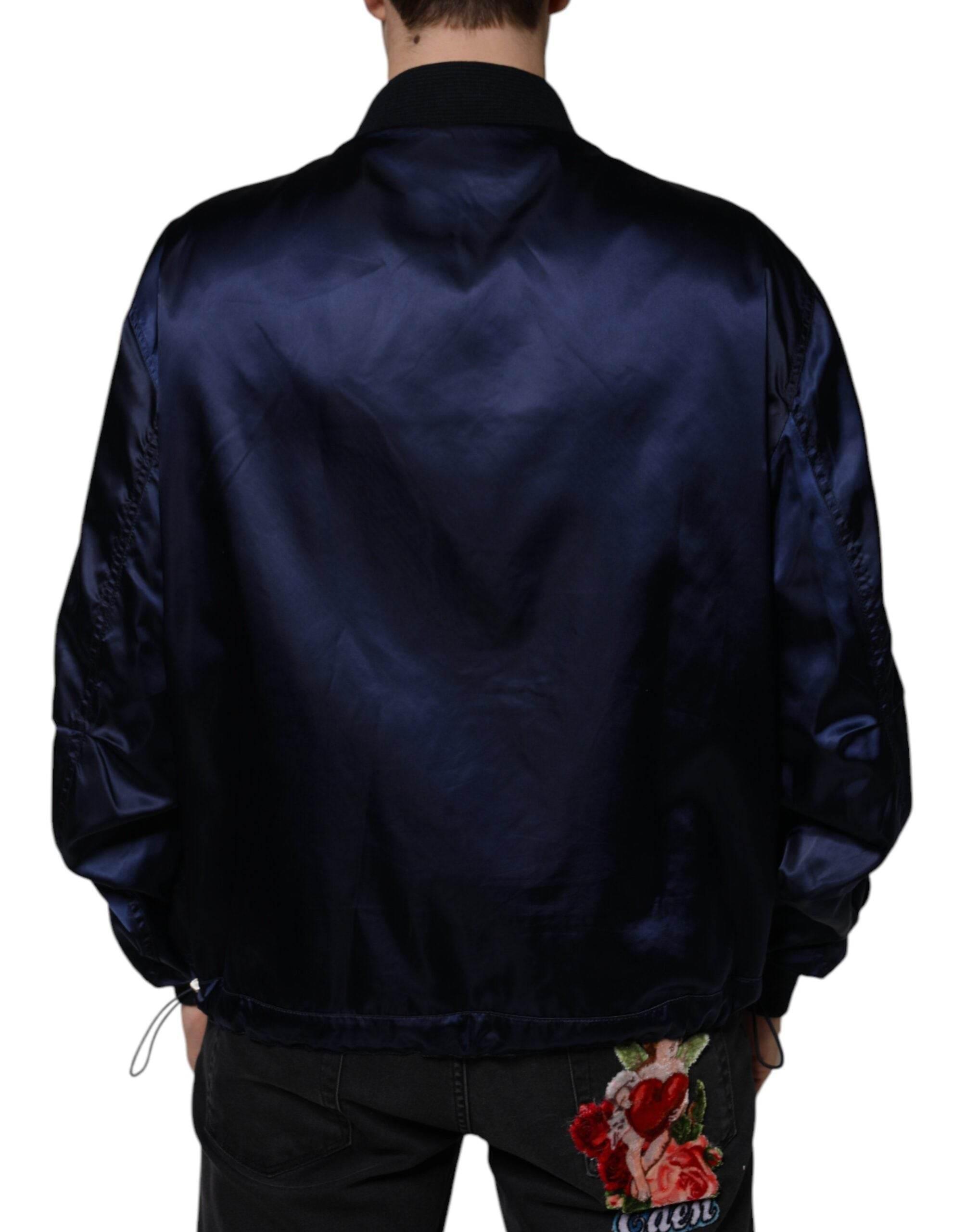 Dolce & Gabbana Blue Crown Heart Full Zip Men Bomber Jacket - Hilstor