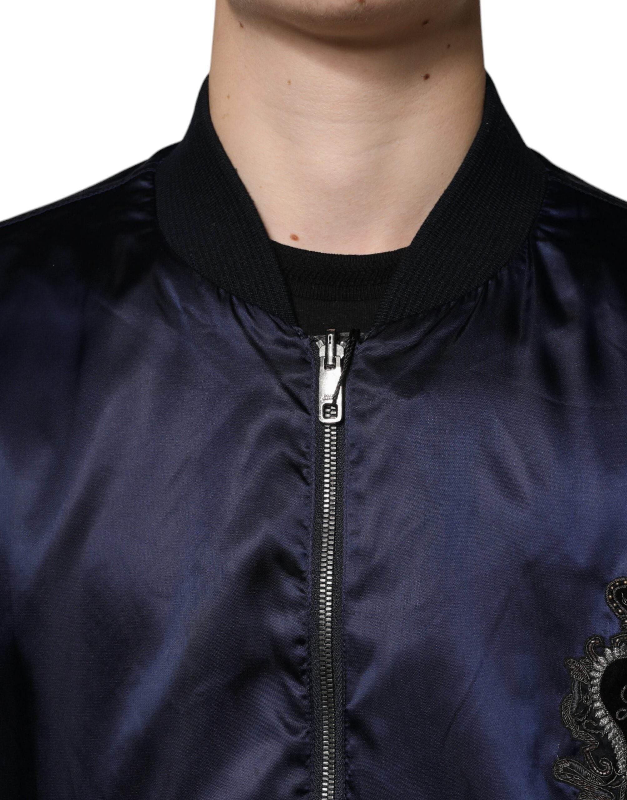 Dolce & Gabbana Blue Crown Heart Full Zip Men Bomber Jacket - Hilstor