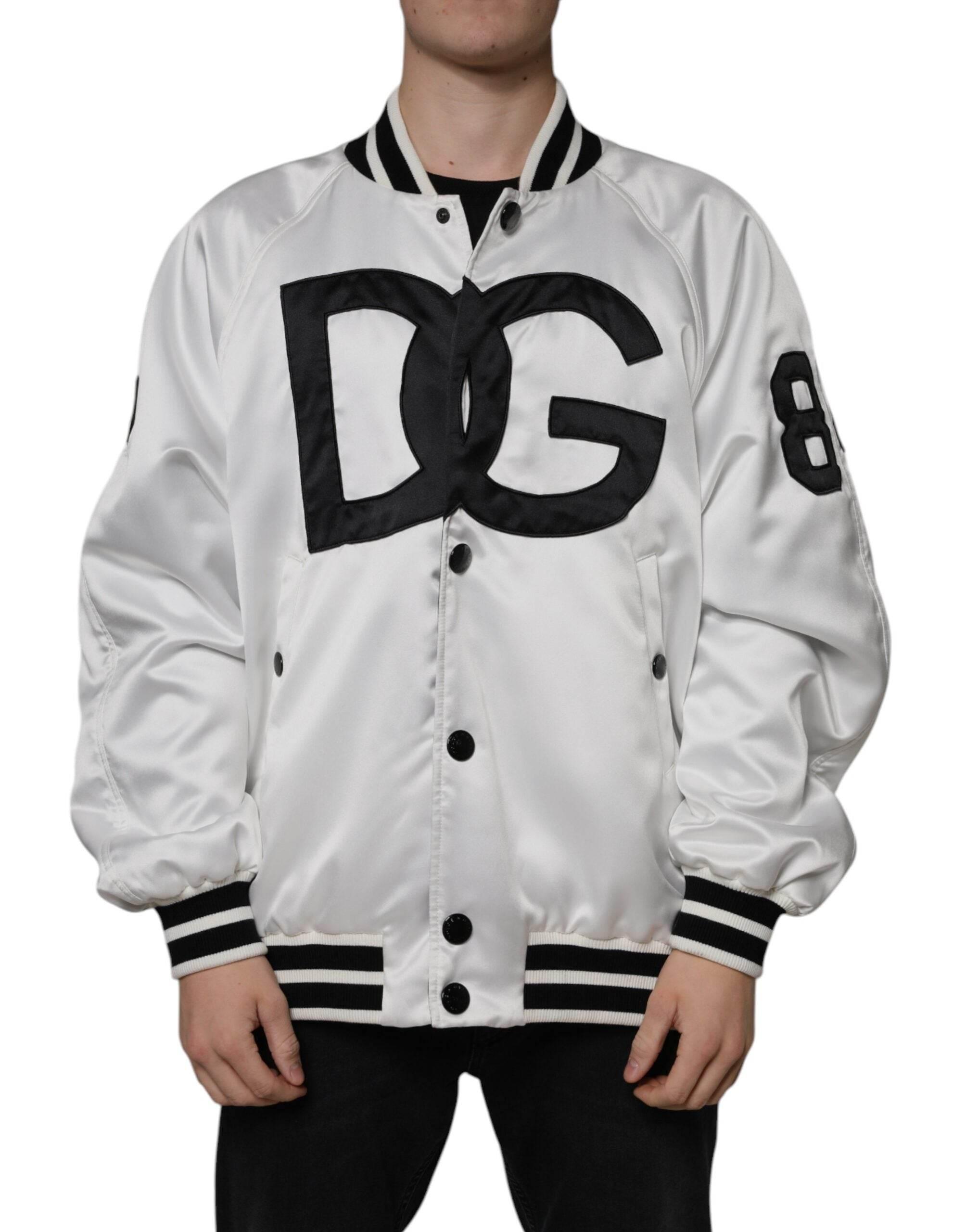 Dolce & Gabbana White Polyester Logo Full Zip Bomber Jacket - Hilstor