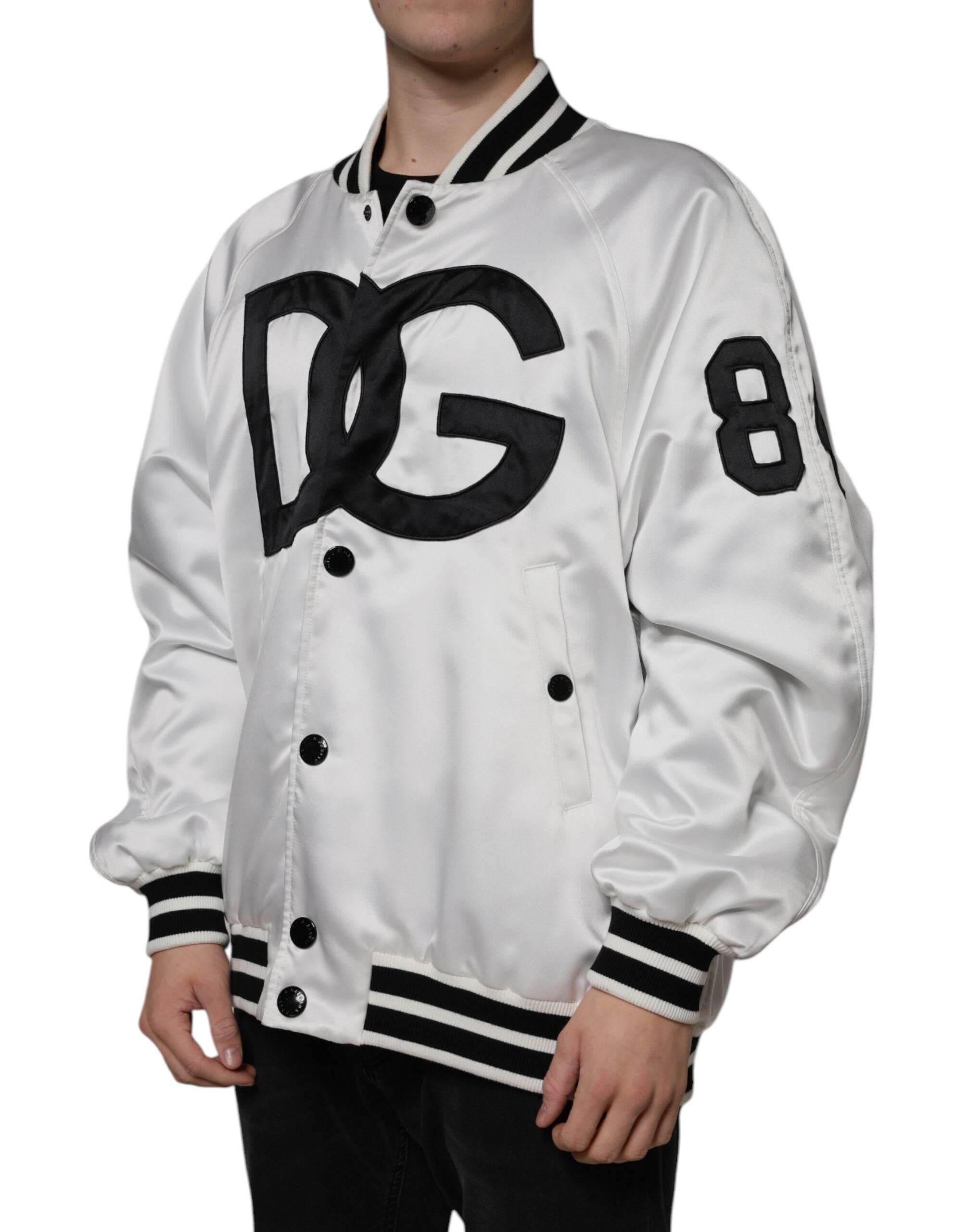 Dolce & Gabbana White Polyester Logo Full Zip Bomber Jacket - Hilstor