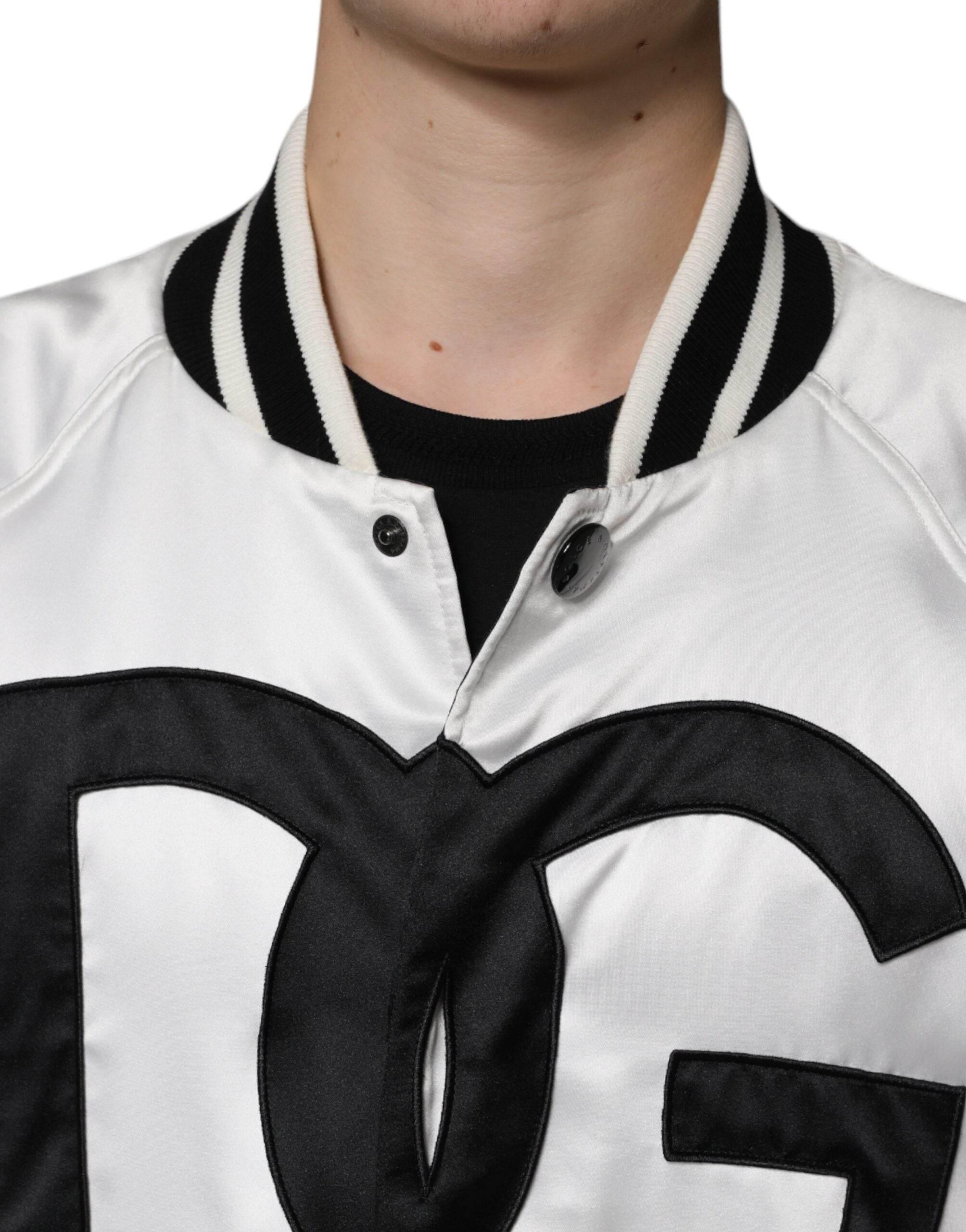 Dolce & Gabbana White Polyester Logo Full Zip Bomber Jacket - Hilstor