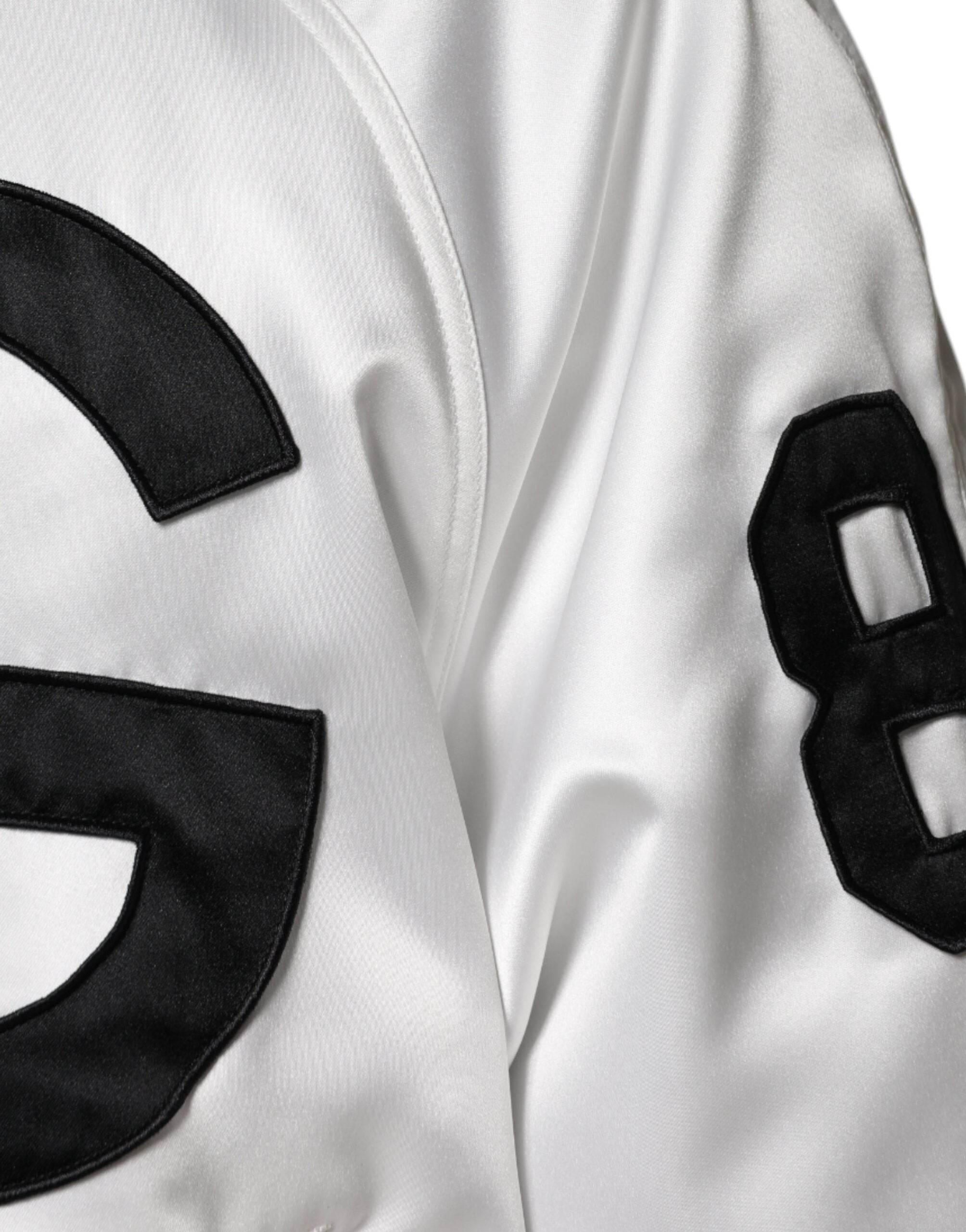 Dolce & Gabbana White Polyester Logo Full Zip Bomber Jacket - Hilstor