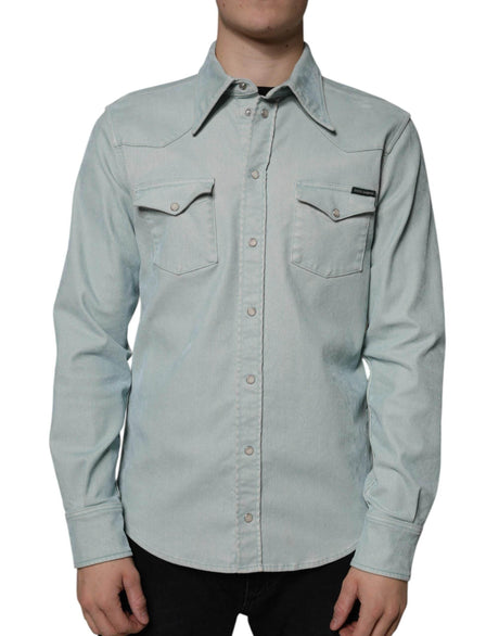 Dolce & Gabbana Light Blue Cotton Button Down Casual Shirt - Hilstor