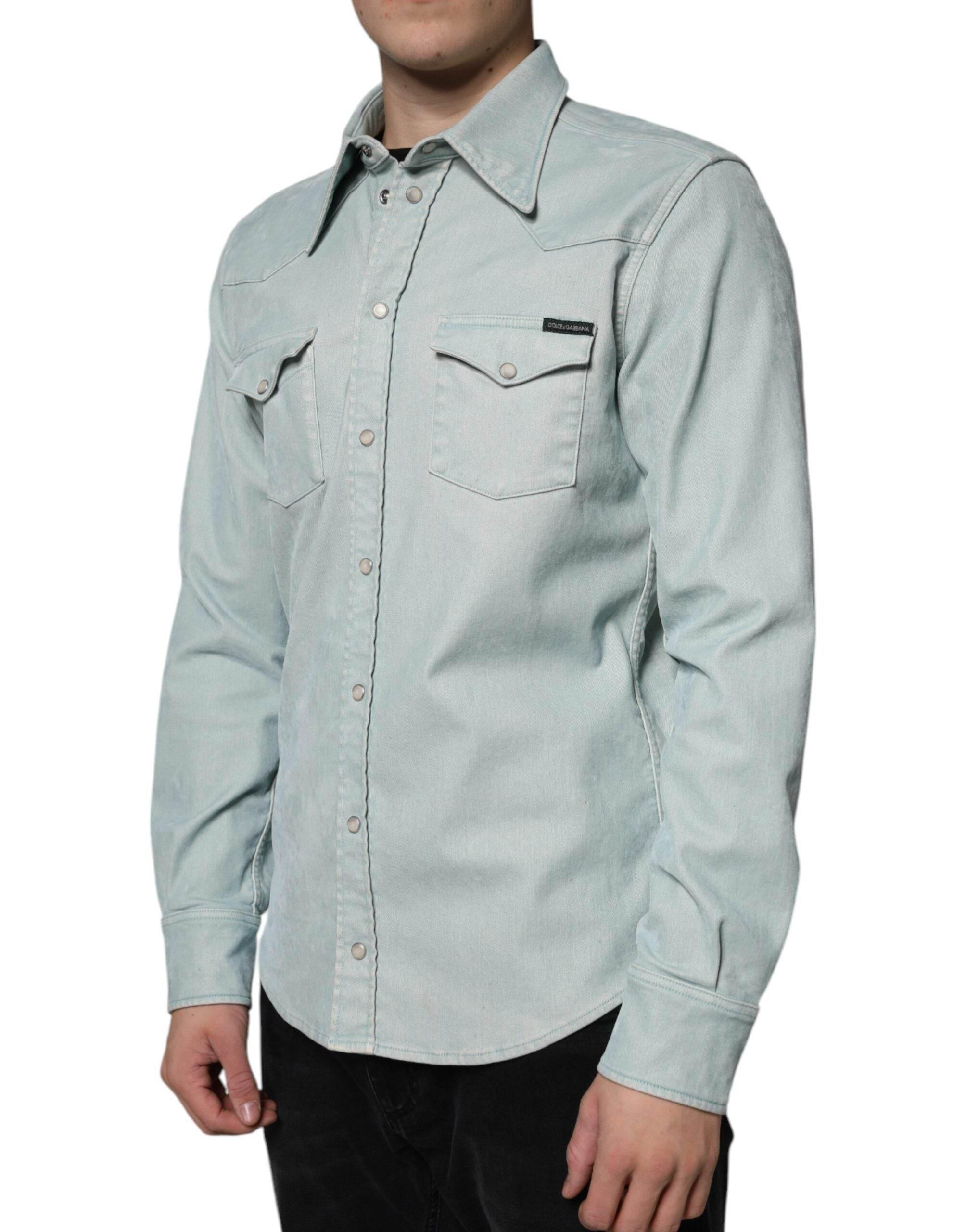 Dolce & Gabbana Light Blue Cotton Button Down Casual Shirt - Hilstor