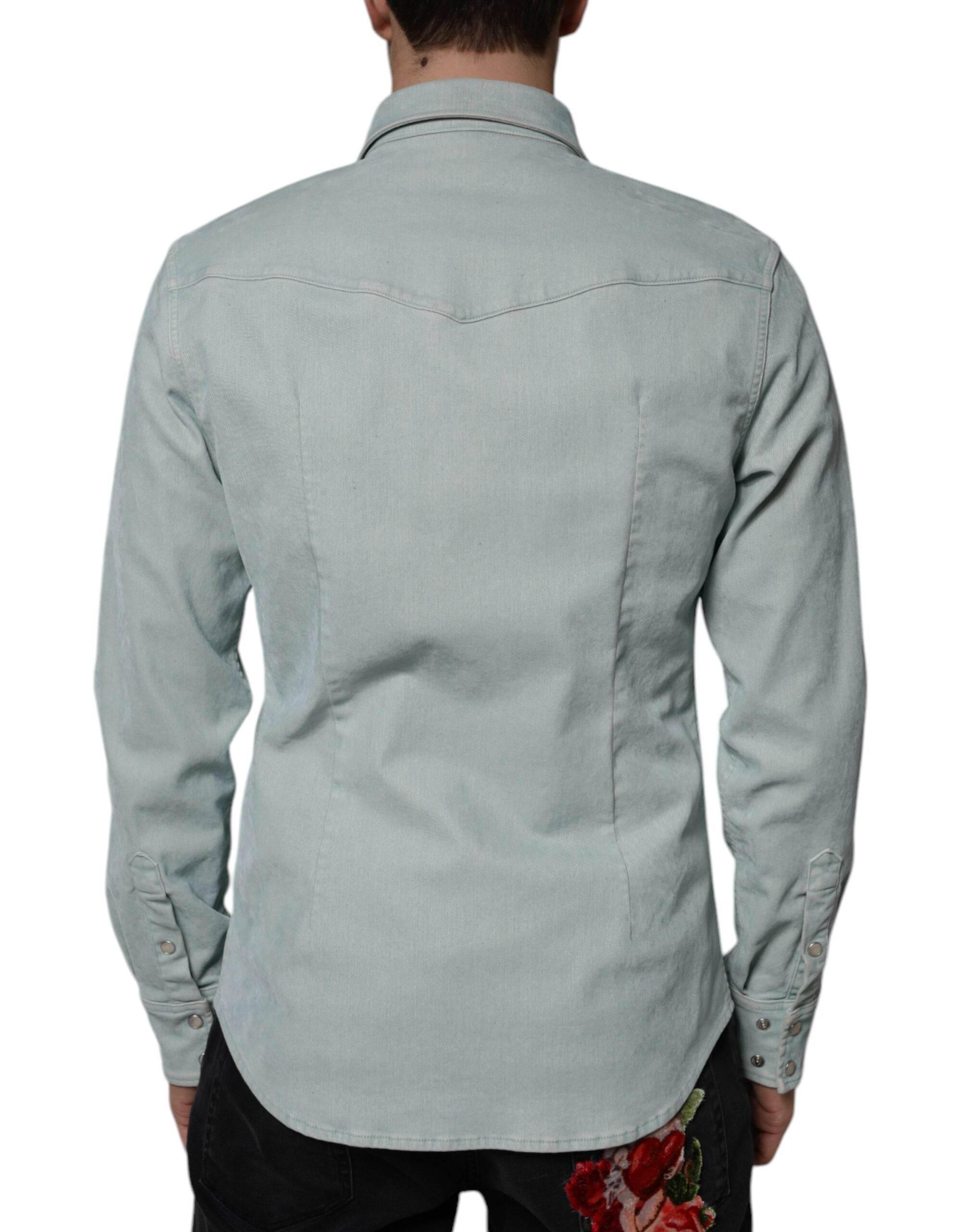 Dolce & Gabbana Light Blue Cotton Button Down Casual Shirt - Hilstor