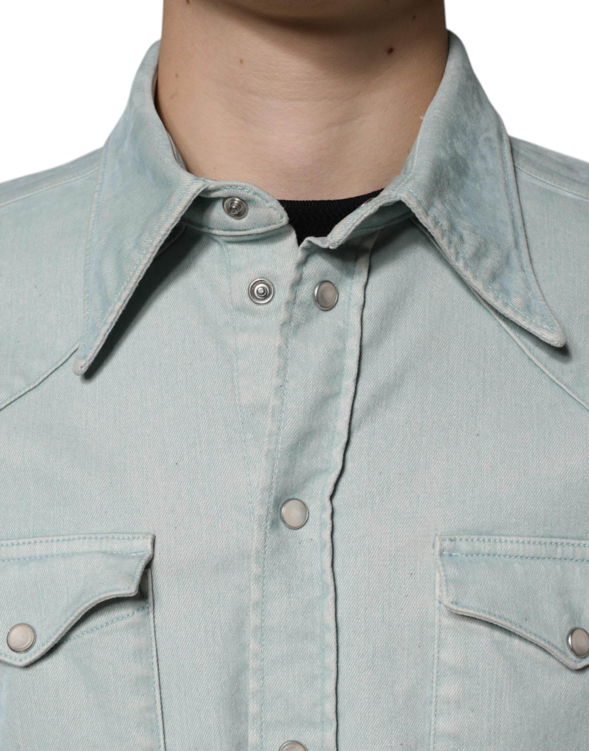 Dolce & Gabbana Light Blue Cotton Button Down Casual Shirt - Hilstor