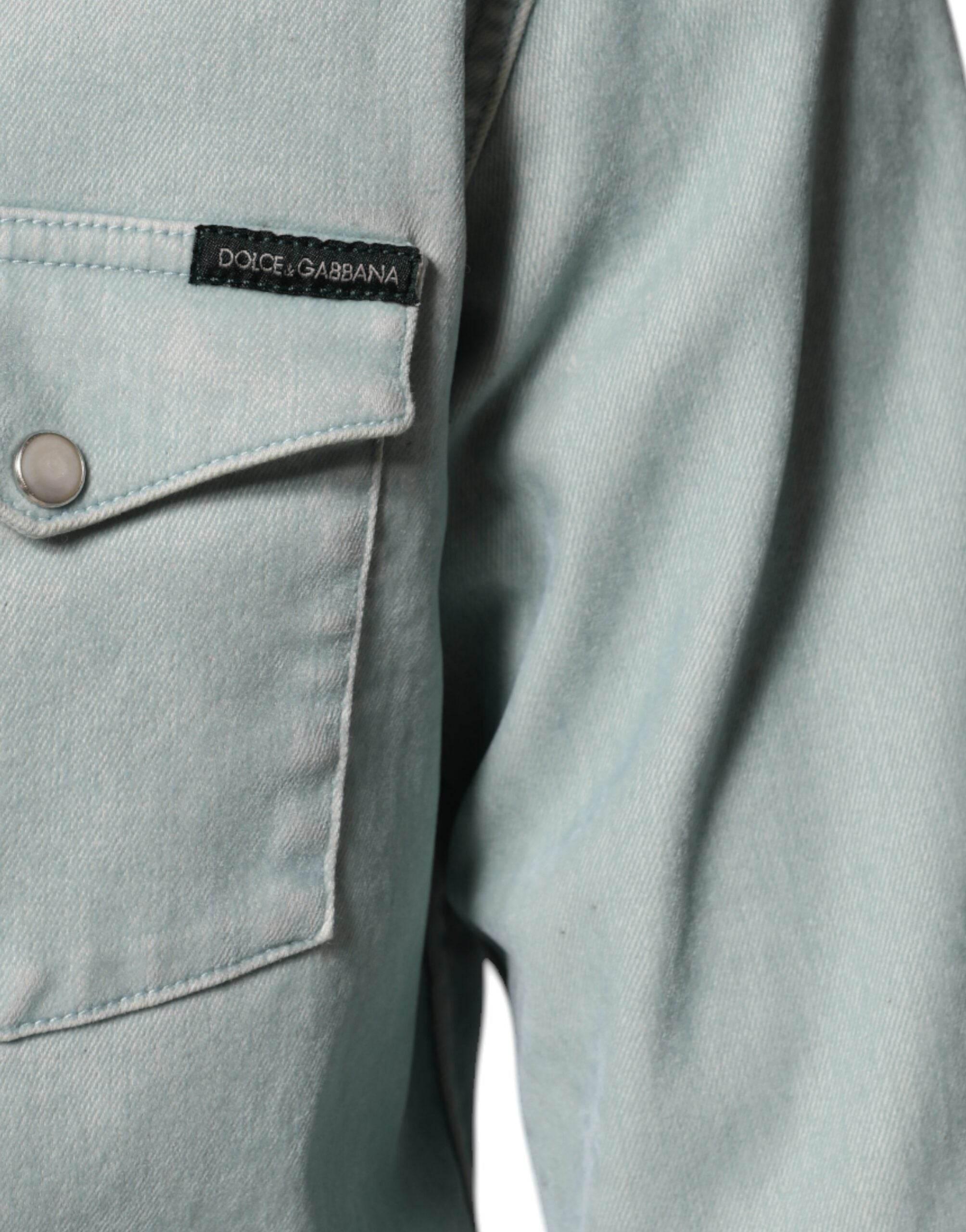 Dolce & Gabbana Light Blue Cotton Button Down Casual Shirt - Hilstor