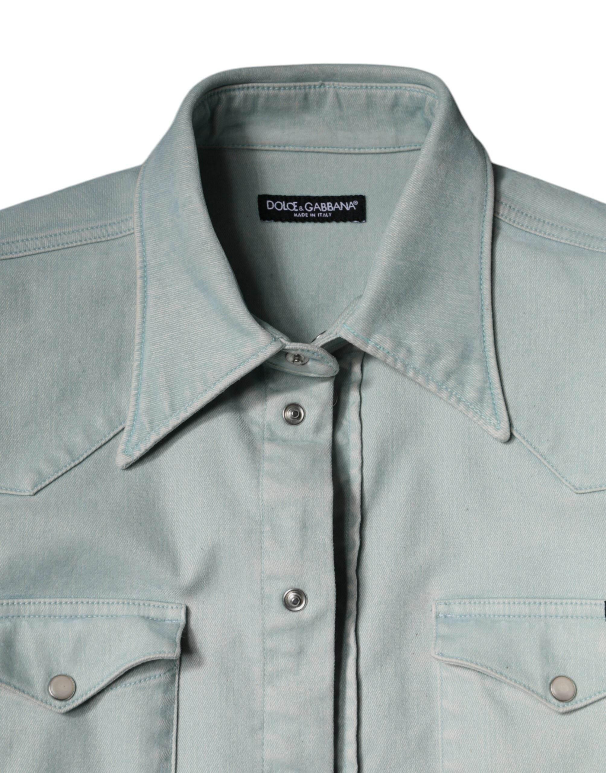 Dolce & Gabbana Light Blue Cotton Button Down Casual Shirt - Hilstor