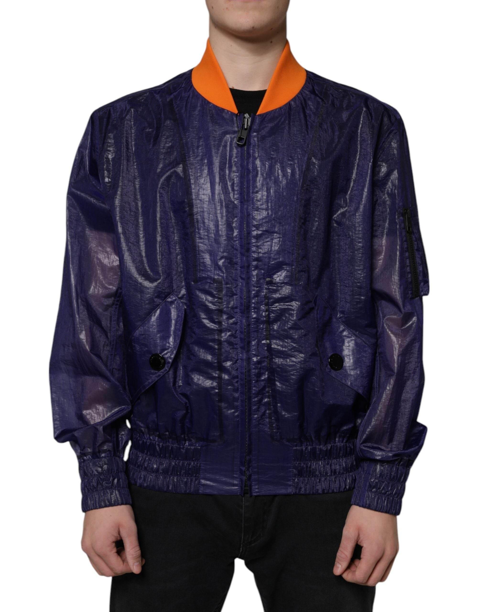 Dolce & Gabbana Blue Cotton Stretch Full Zip Bomber Jacket - Hilstor