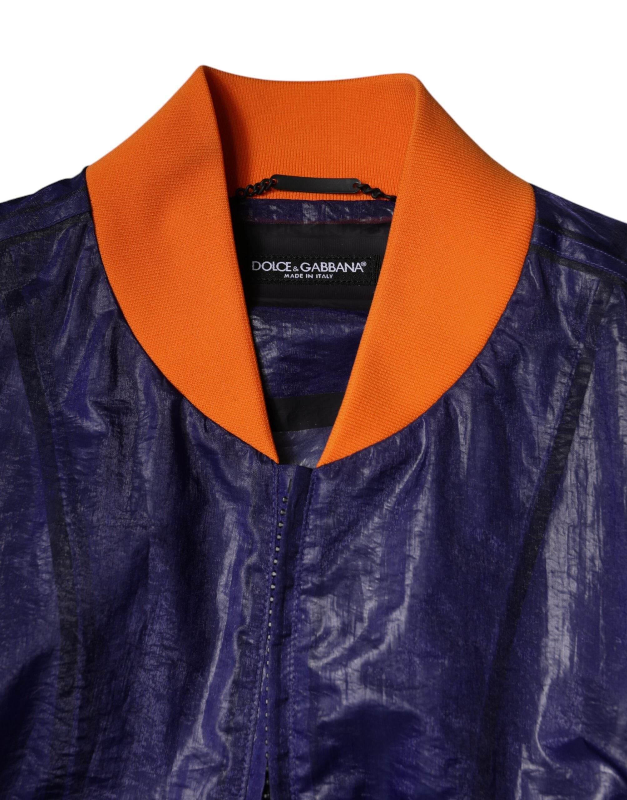 Dolce & Gabbana Blue Cotton Stretch Full Zip Bomber Jacket - Hilstor