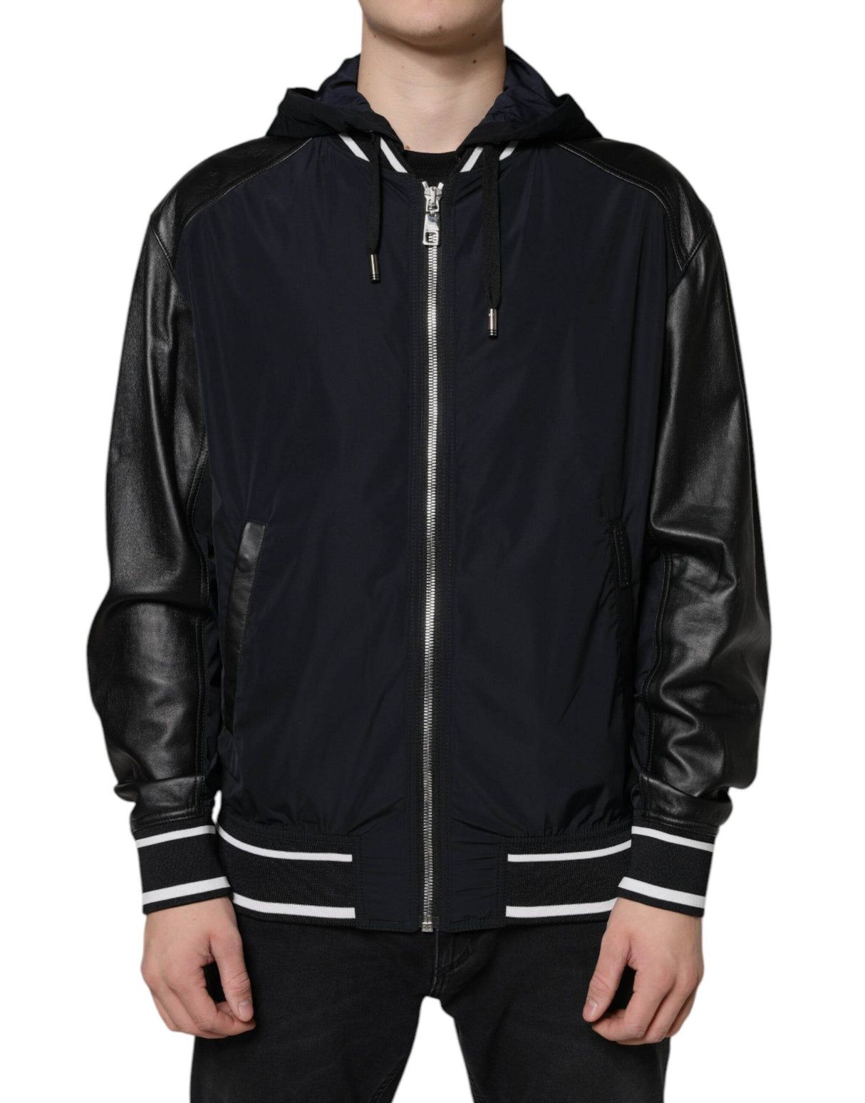 Dolce & Gabbana Black Hooded Full Zip Men Bomber Jacket - Hilstor