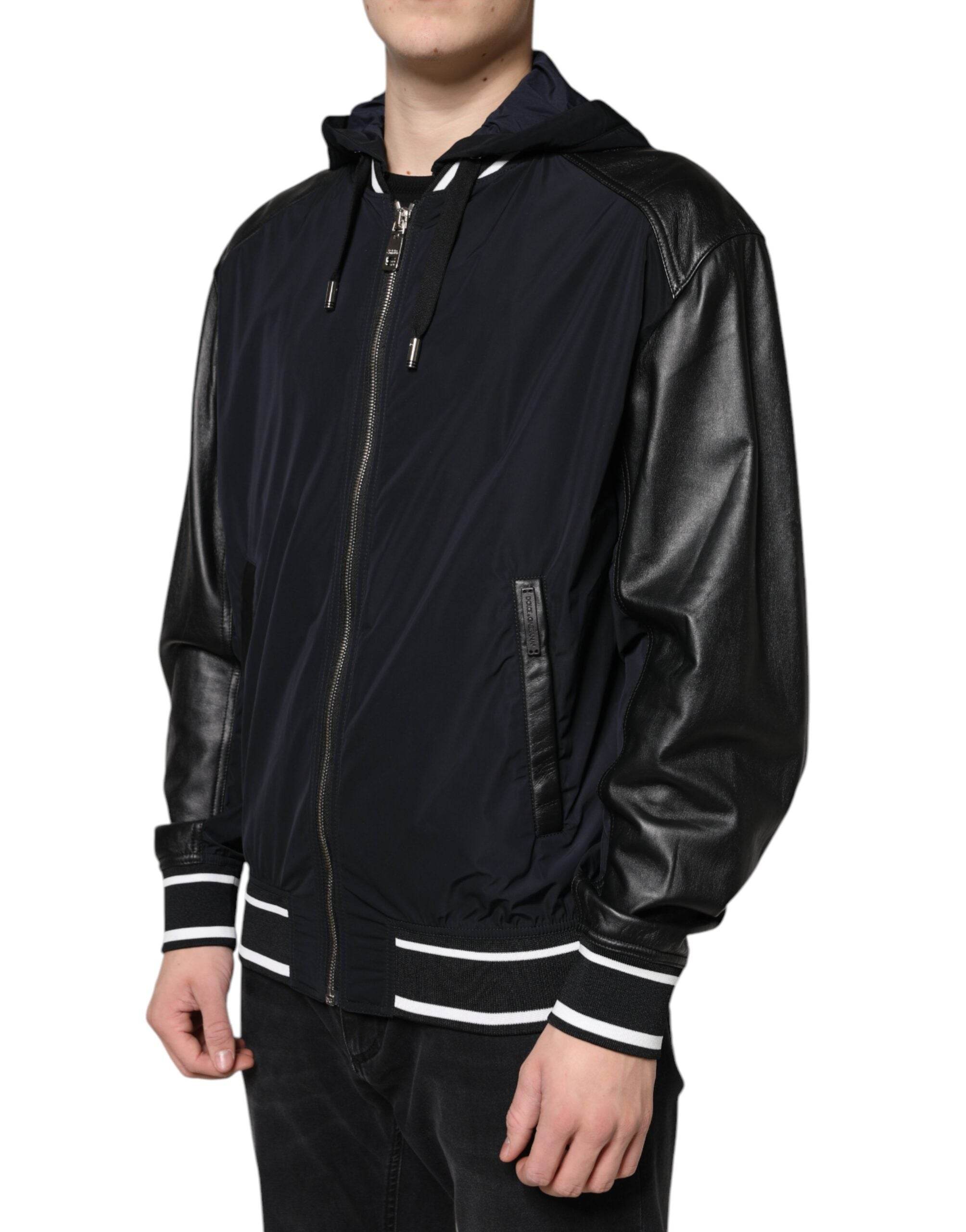 Dolce & Gabbana Black Hooded Full Zip Men Bomber Jacket - Hilstor