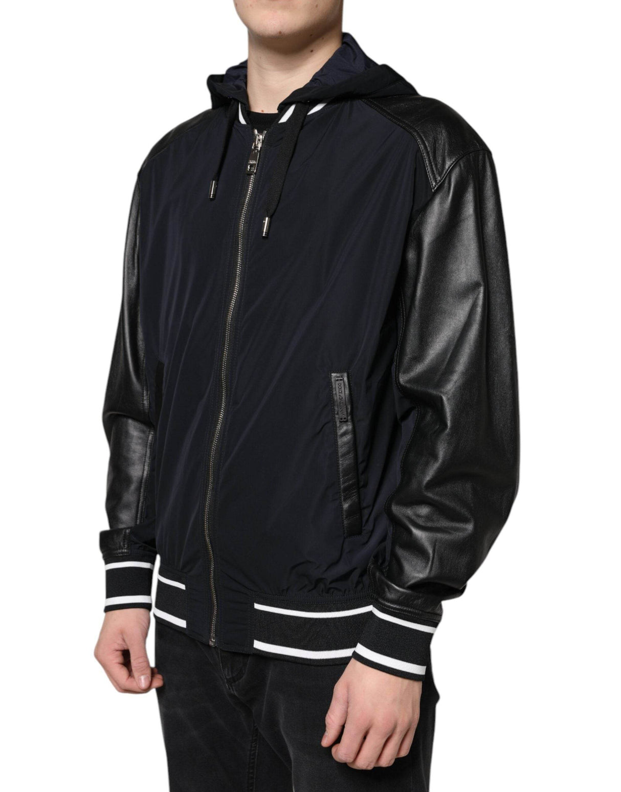 Dolce & Gabbana Black Hooded Full Zip Men Bomber Jacket - Hilstor
