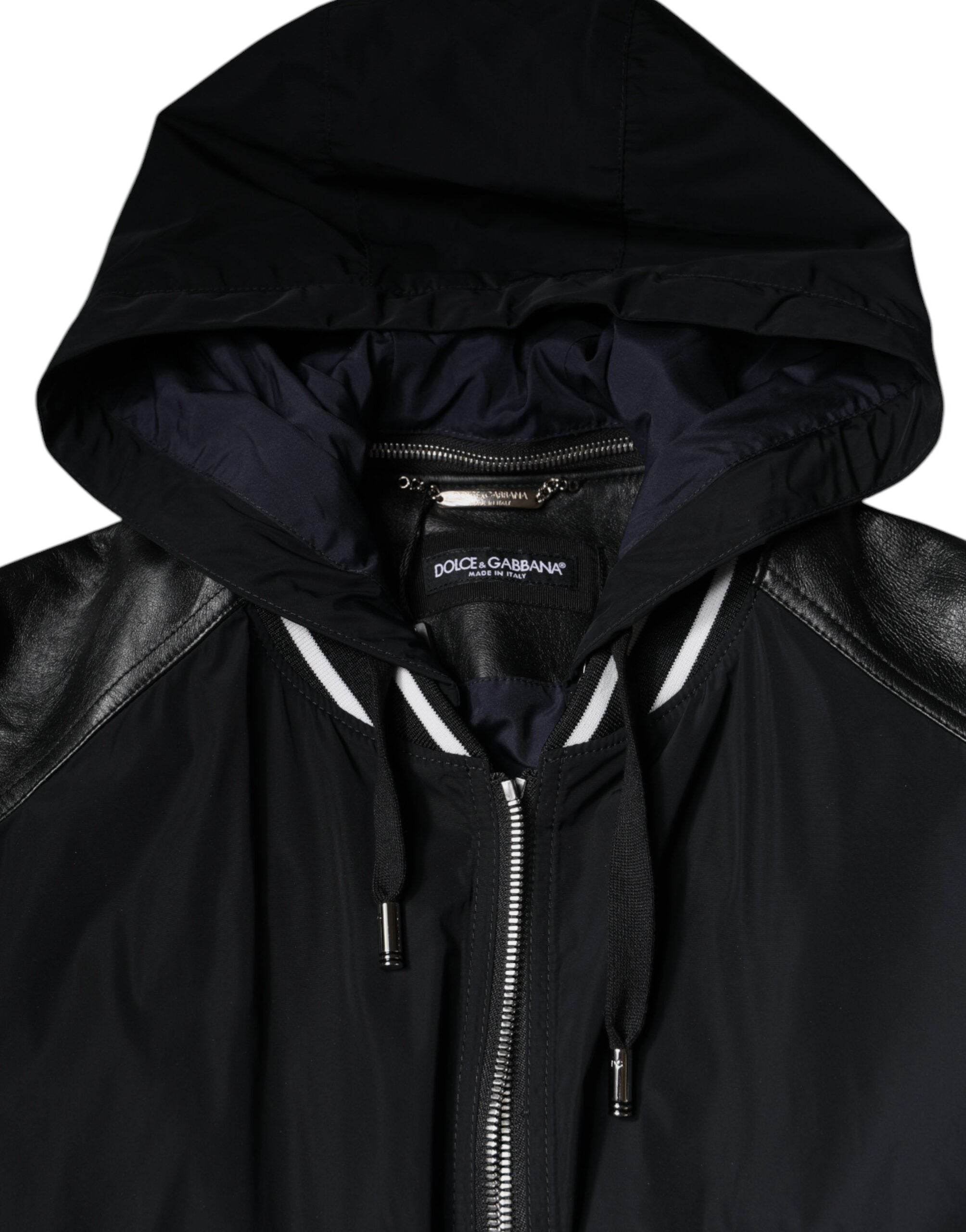 Dolce & Gabbana Black Hooded Full Zip Men Bomber Jacket - Hilstor
