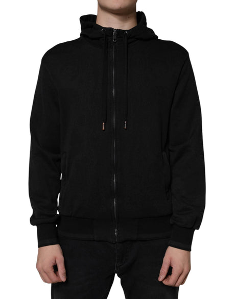 Dolce & Gabbana Black Cotton Full Zip Hooded Bomber Jacket - Hilstor