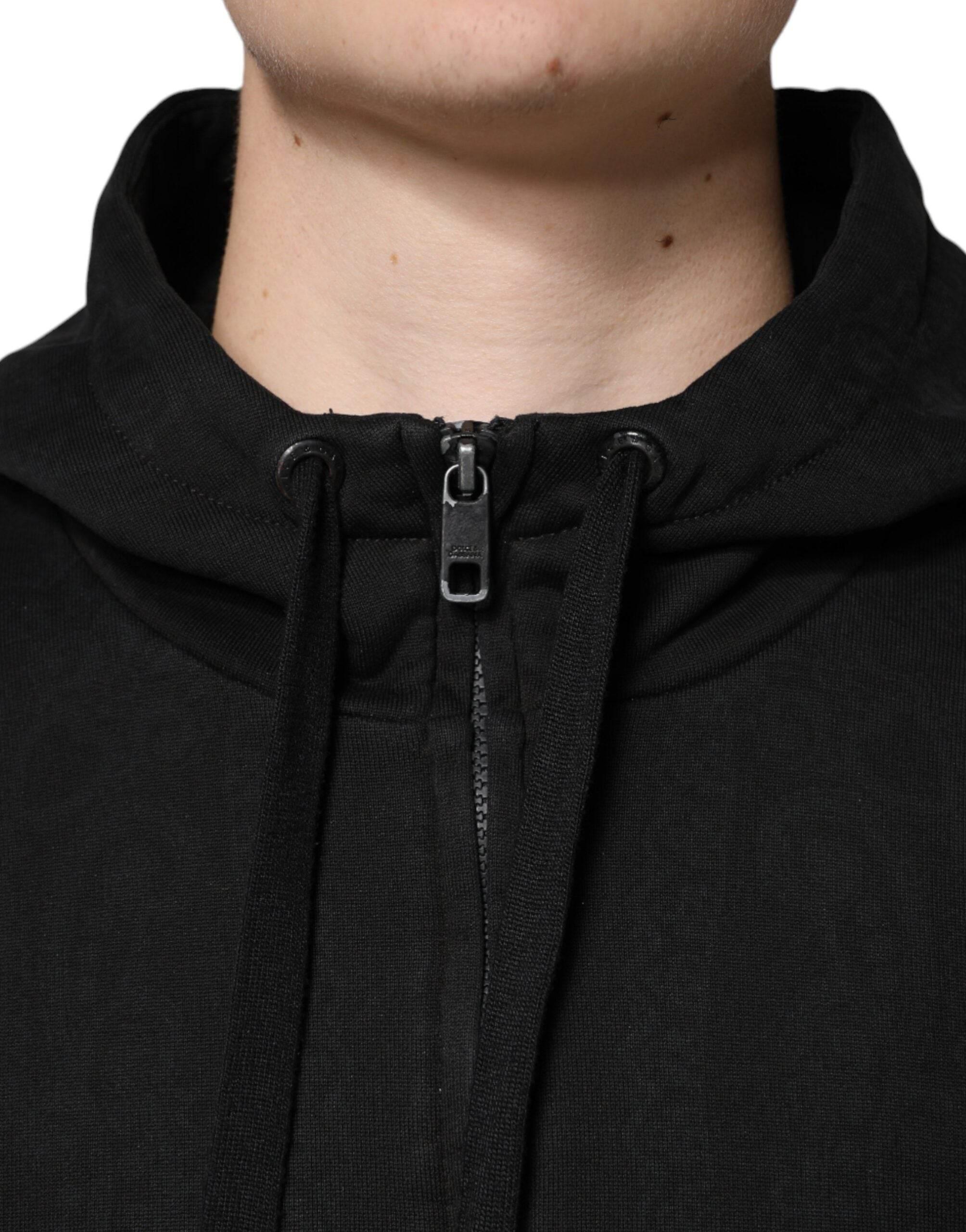 Dolce & Gabbana Black Cotton Full Zip Hooded Bomber Jacket - Hilstor
