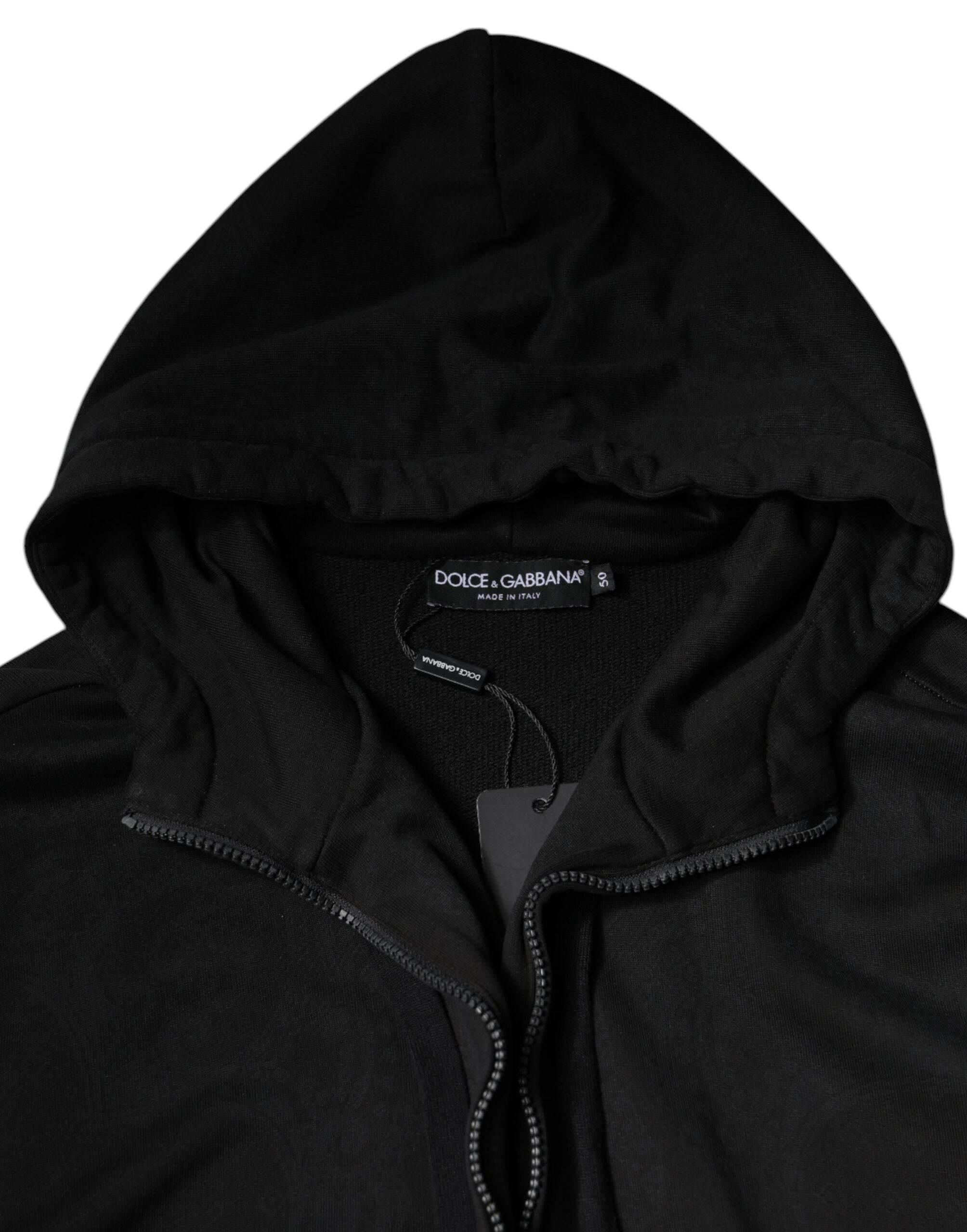 Dolce & Gabbana Black Cotton Full Zip Hooded Bomber Jacket - Hilstor