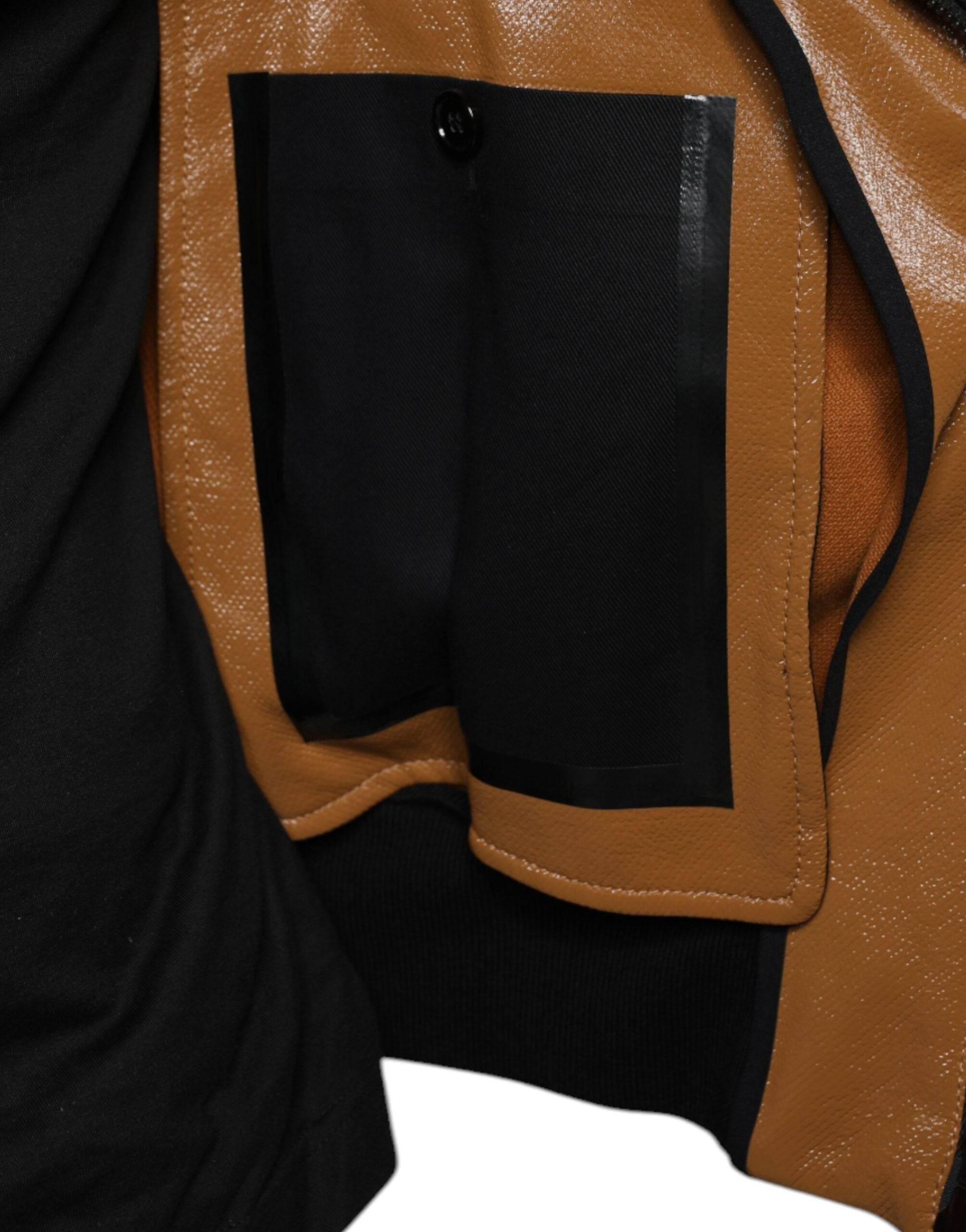 Dolce & Gabbana Brown Leather Full Zip Men Bomber Jacket - Hilstor